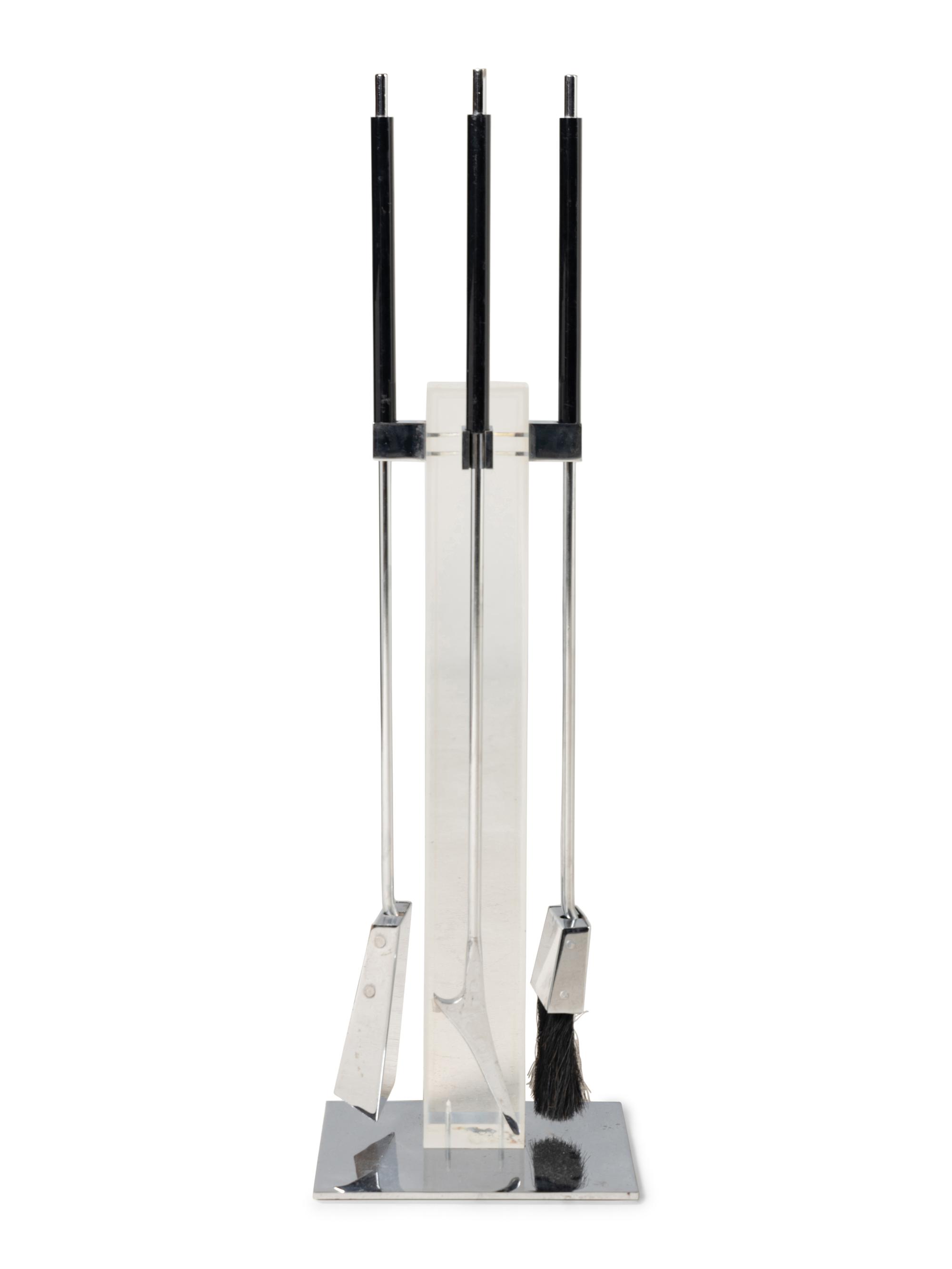 Alessandro Albrizzi Lucite and Chrome Fireplace Tools