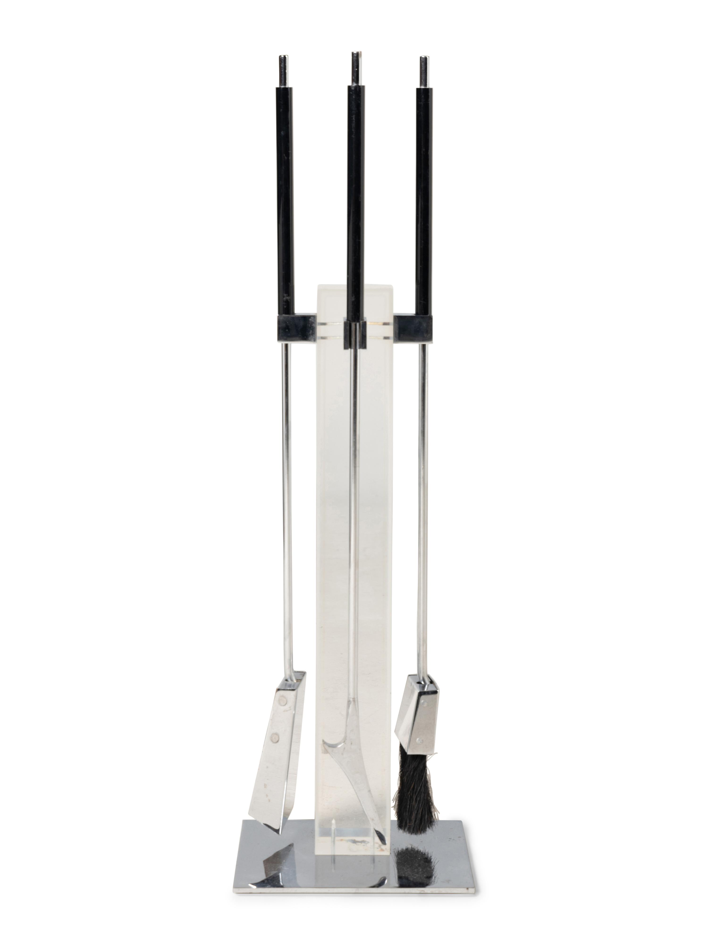 Alessandro Albrizzi Lucite and Chrome Fireplace Tools