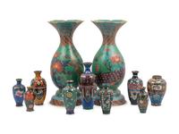 Eleven Japanese Cloisonné Enamel Vases