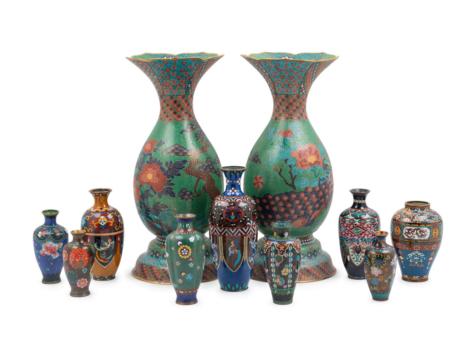 Eleven Japanese Cloisonné Enamel Vases