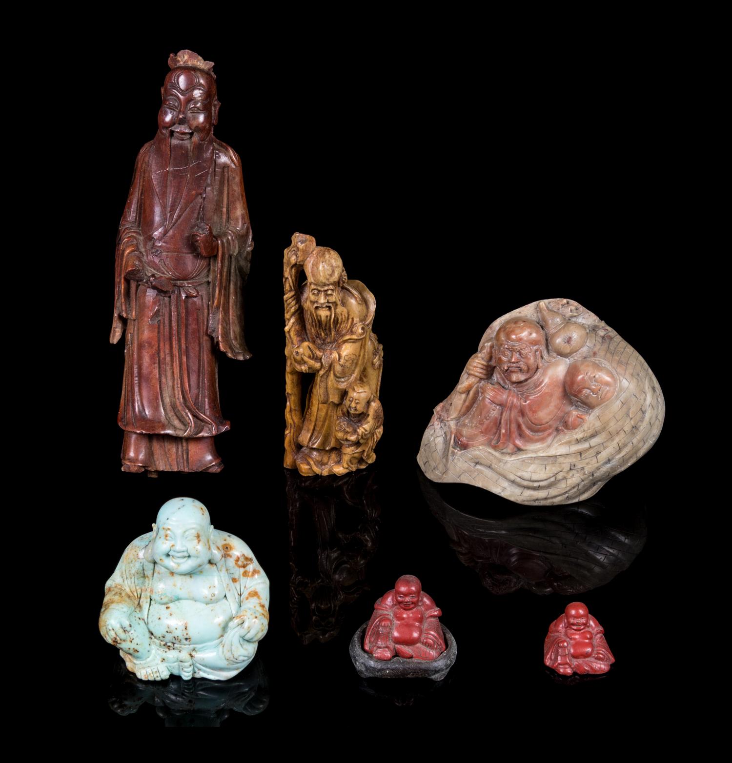 Six Chinese Hardstone Carvings Height of largest 9 3/4 inches. — 20TH CENTURY
