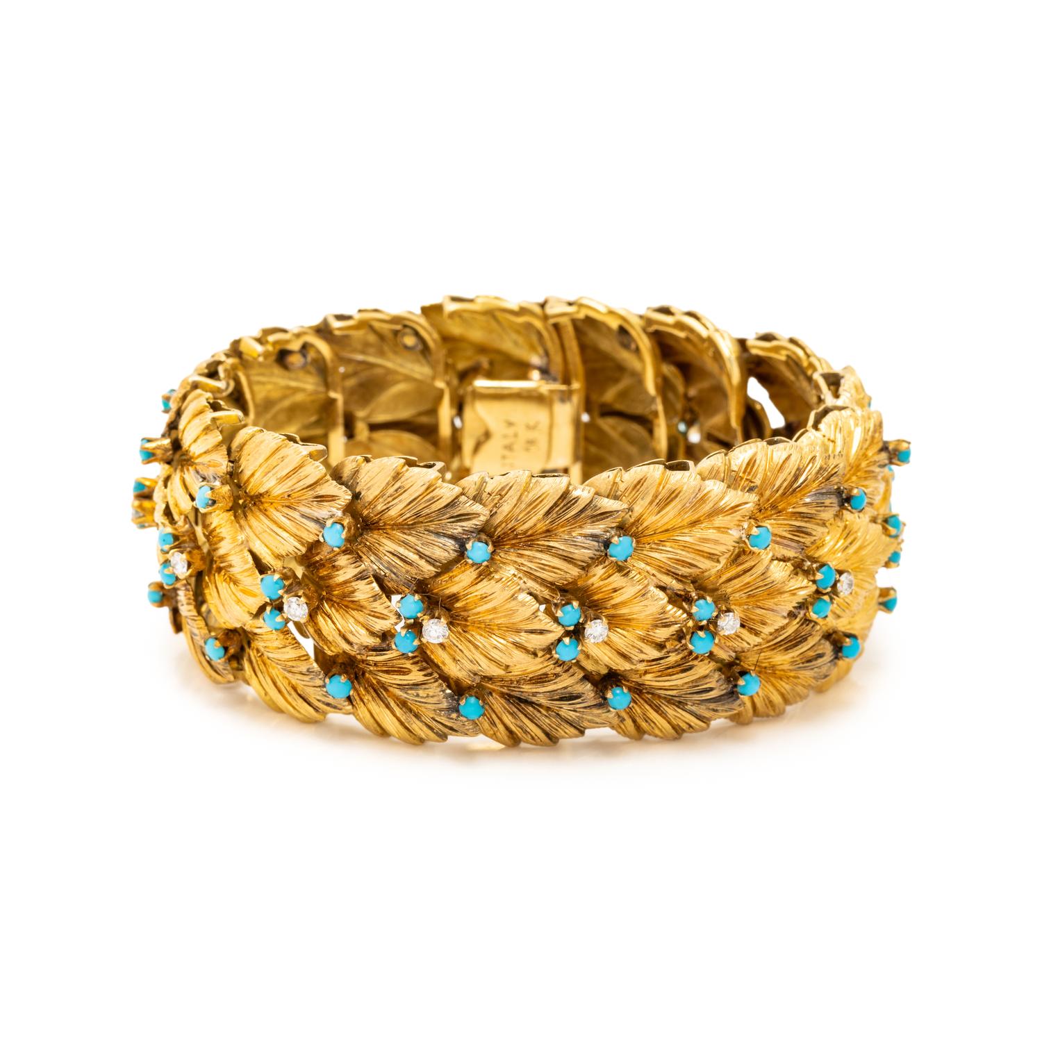 YELLOW GOLD, TURQUOISE AND DIAMOND BRACELET