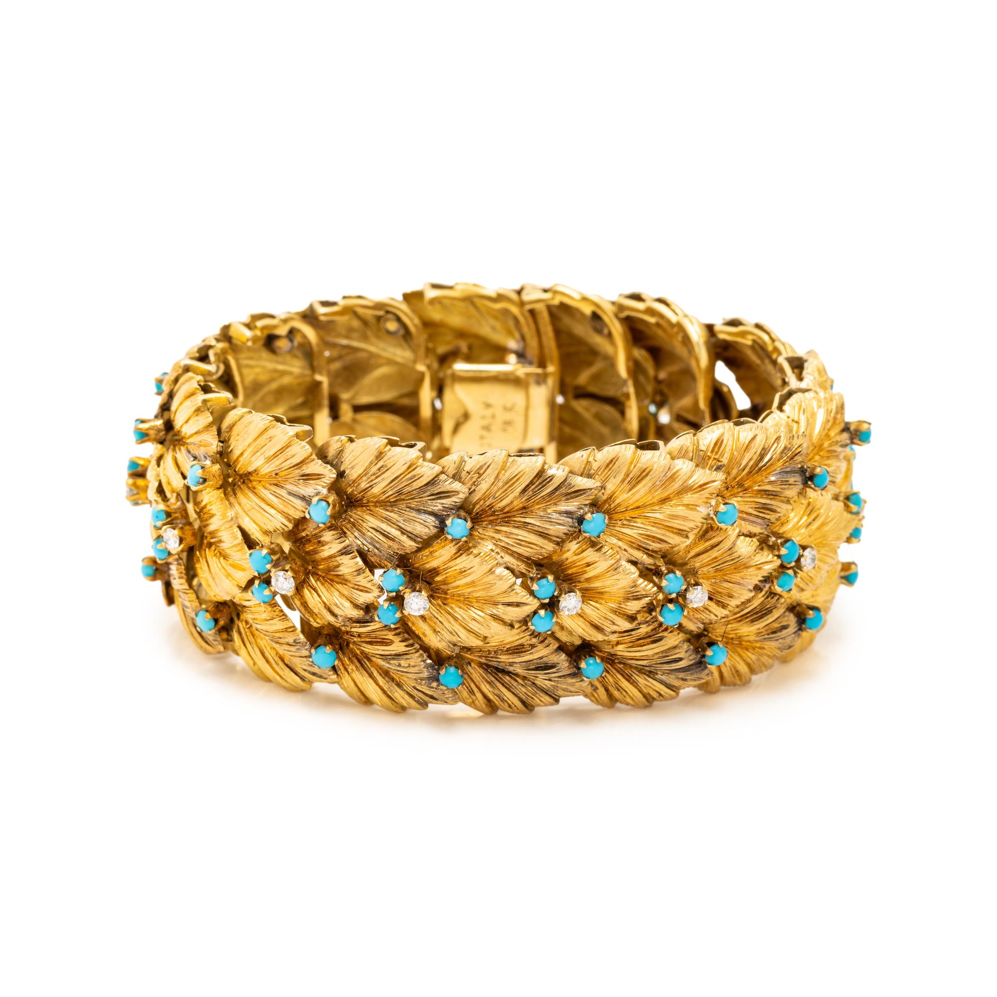 YELLOW GOLD, TURQUOISE AND DIAMOND BRACELET