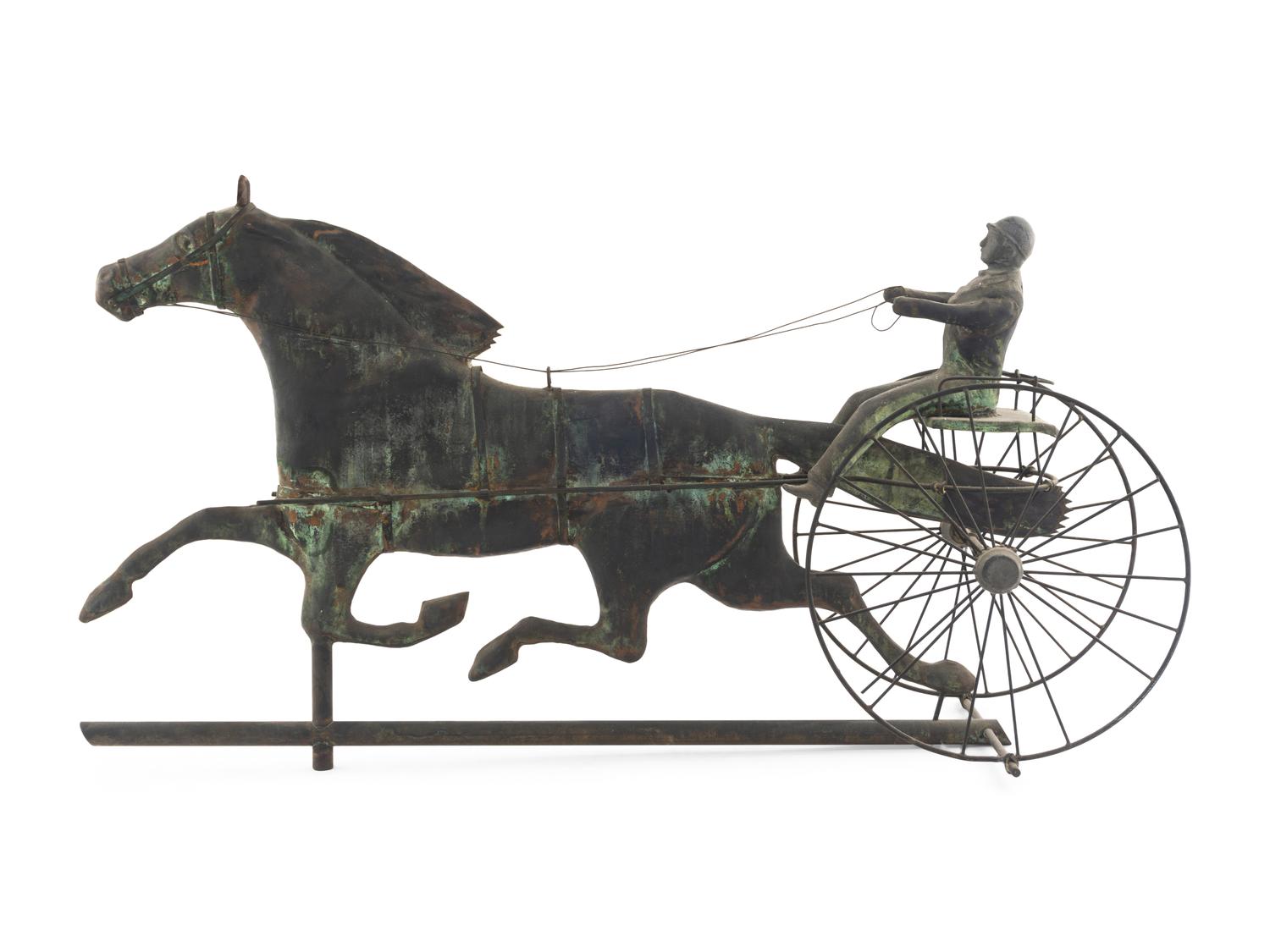 A Molded Copper and Cast Zinc Horse and Sulky