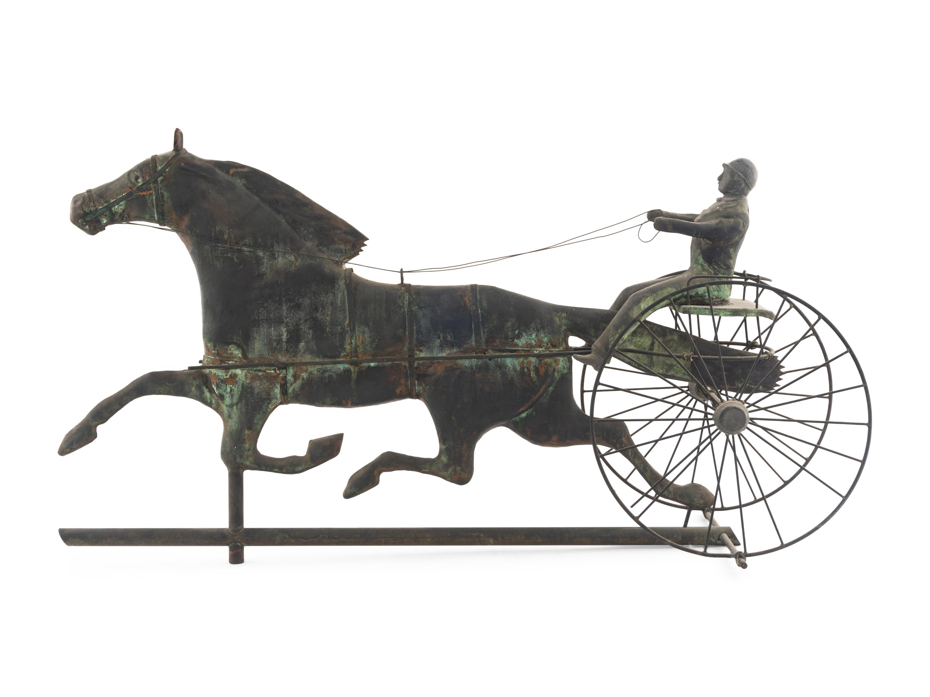 A Molded Copper and Cast Zinc Horse and Sulky