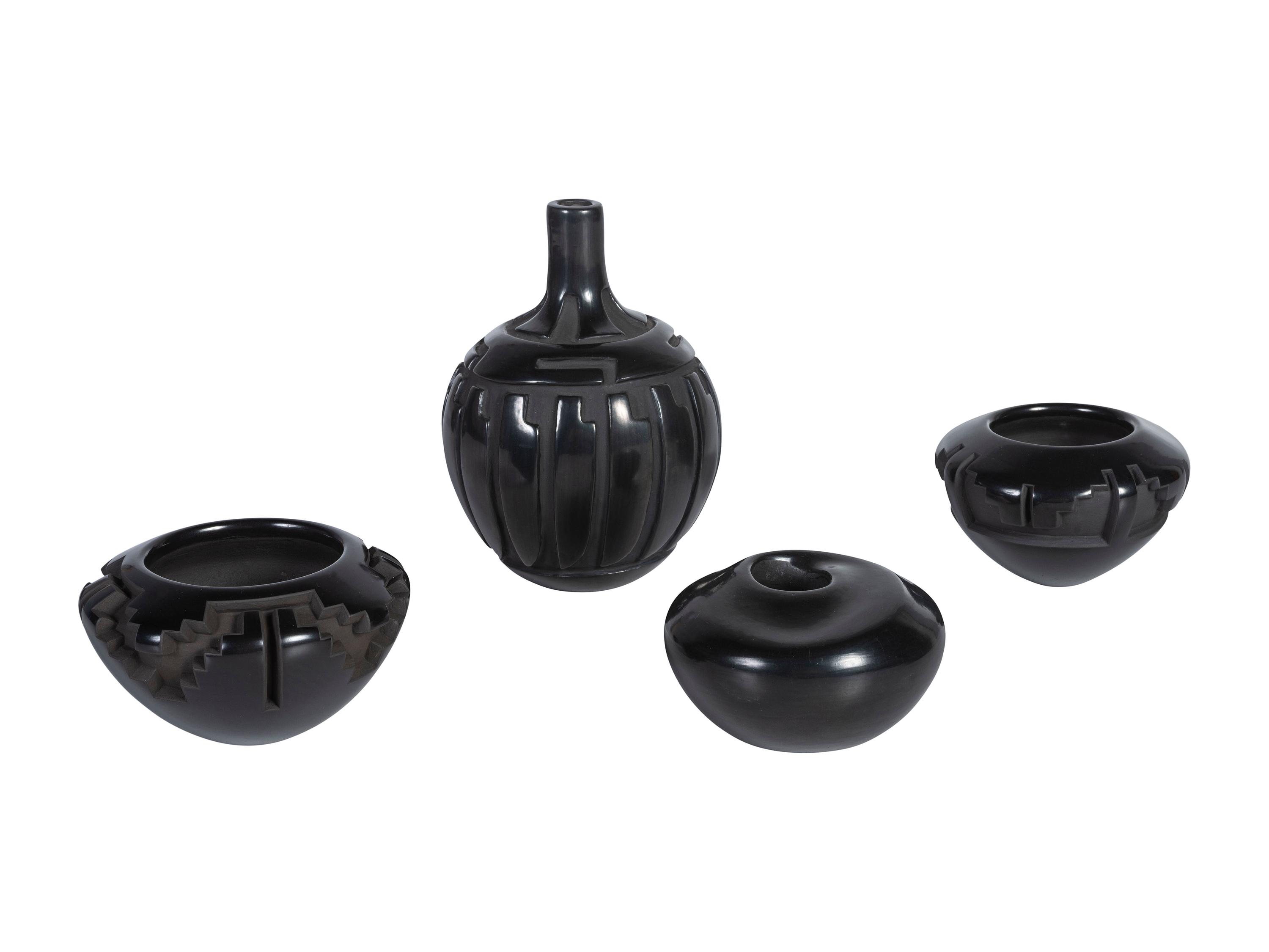 Santa Clara Miniature Blackware Pottery Jars