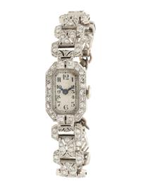 ART DECO, PLATINUM AND DIAMOND WATCH