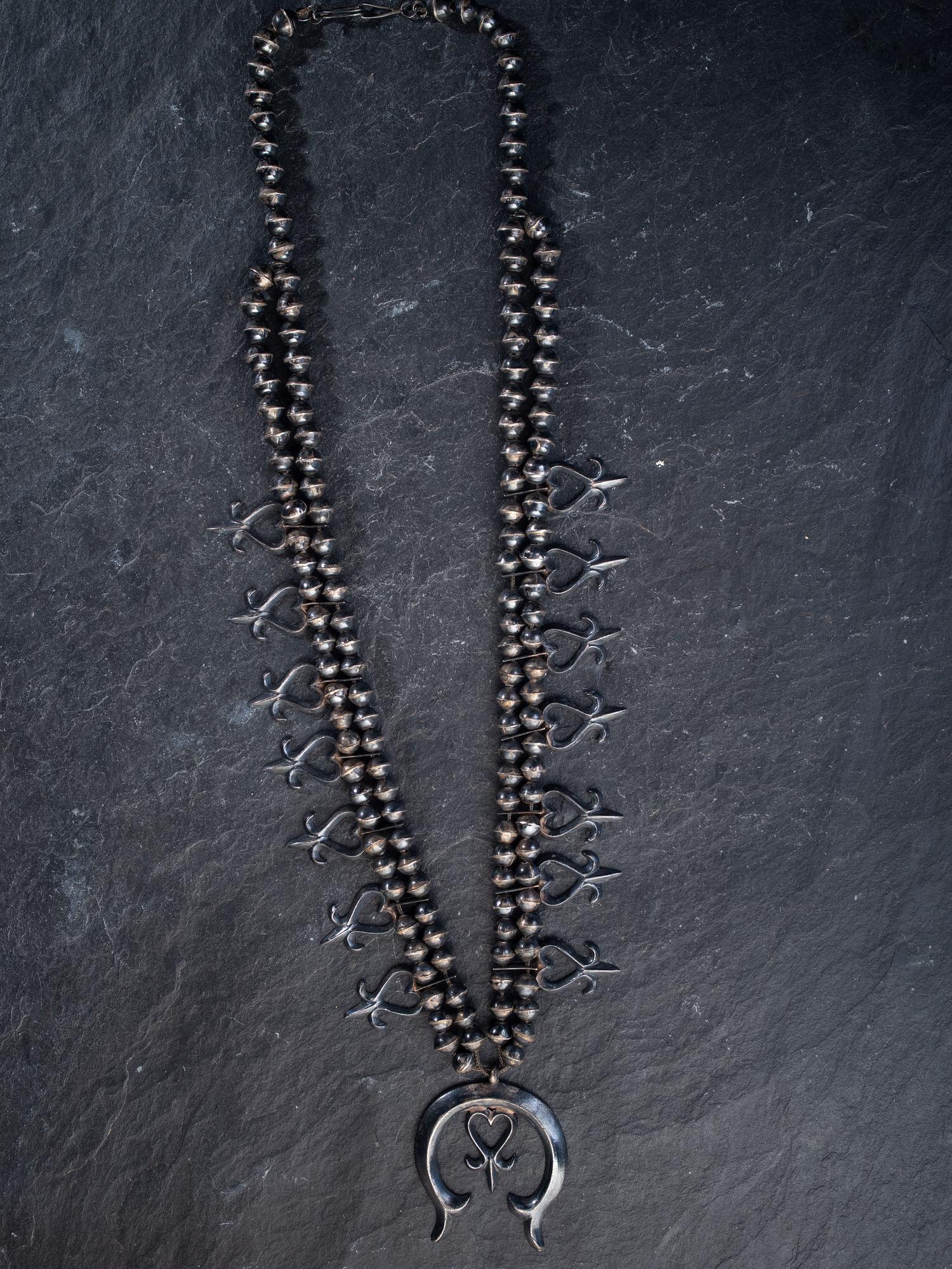 Navajo Silver Squash Blossom Necklace