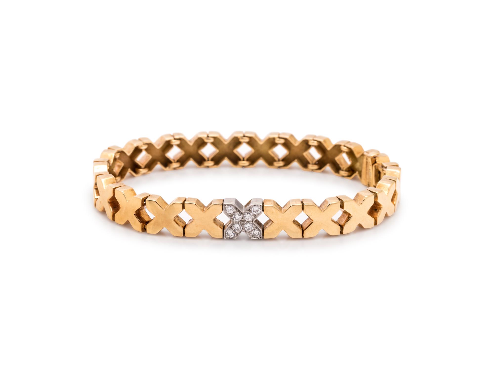 TIFFANY & CO., YELLOW GOLD AND DIAMOND 'X' BRACELET