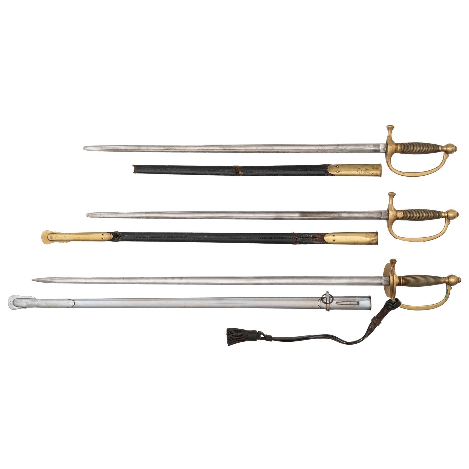 Three US Model 1840 Swords - 2 Musician and 1 NCO