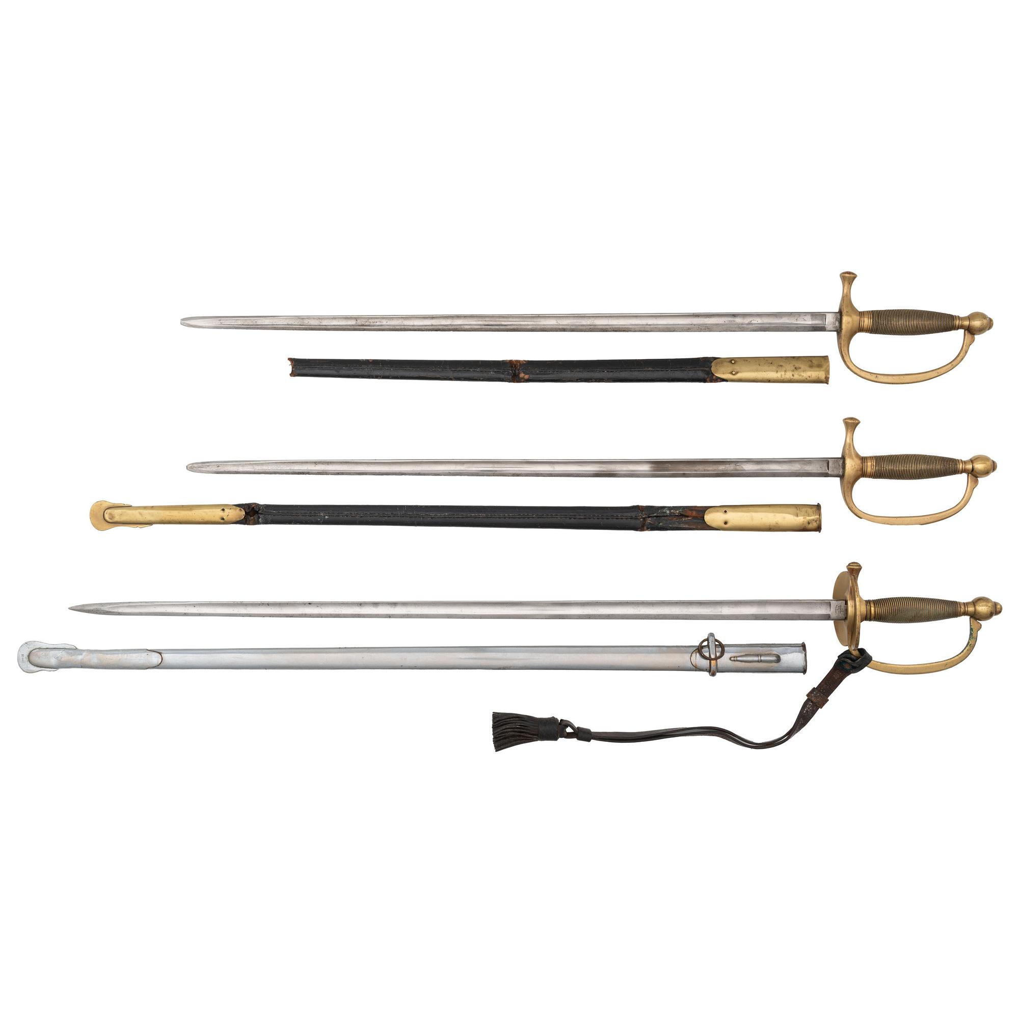 Three US Model 1840 Swords - 2 Musician and 1 NCO