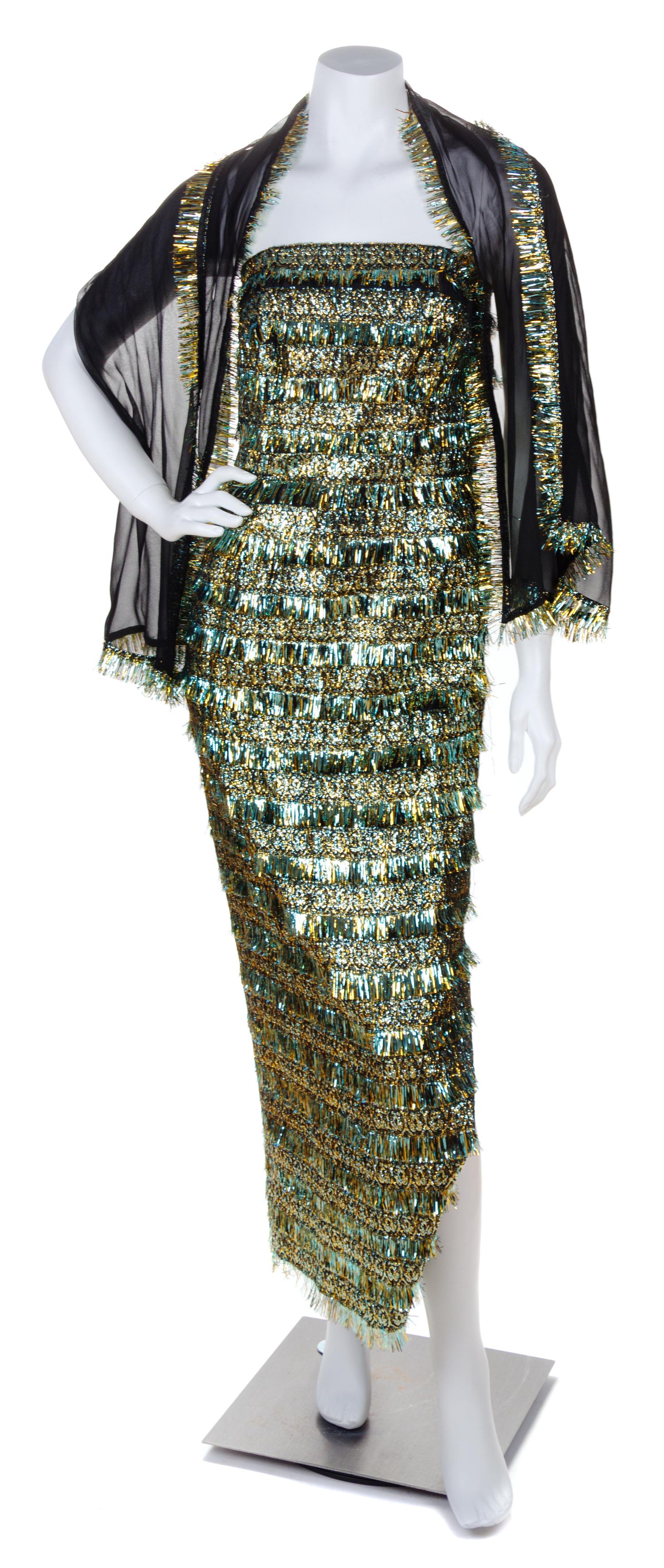 A Marguerite Chicago Metallic Tinsel Eyelash Strapless Gown, No size.