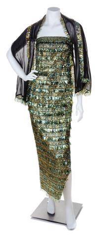 A Marguerite Chicago Metallic Tinsel Eyelash Strapless Gown, No size.