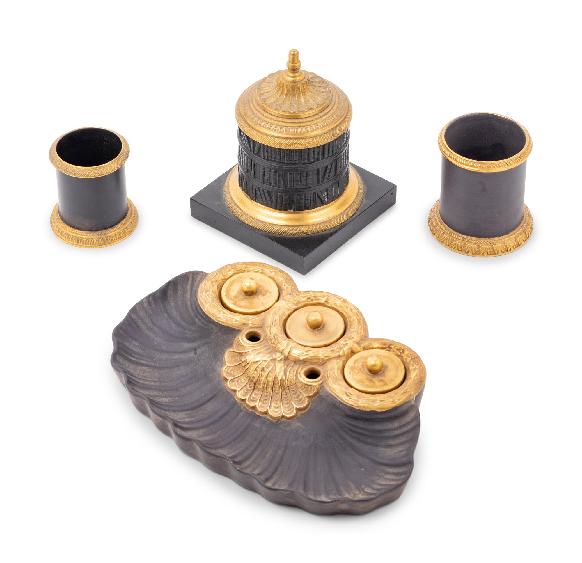An Assembled Four-Piece Gilt Bronze Mounted Basalt Desk Set