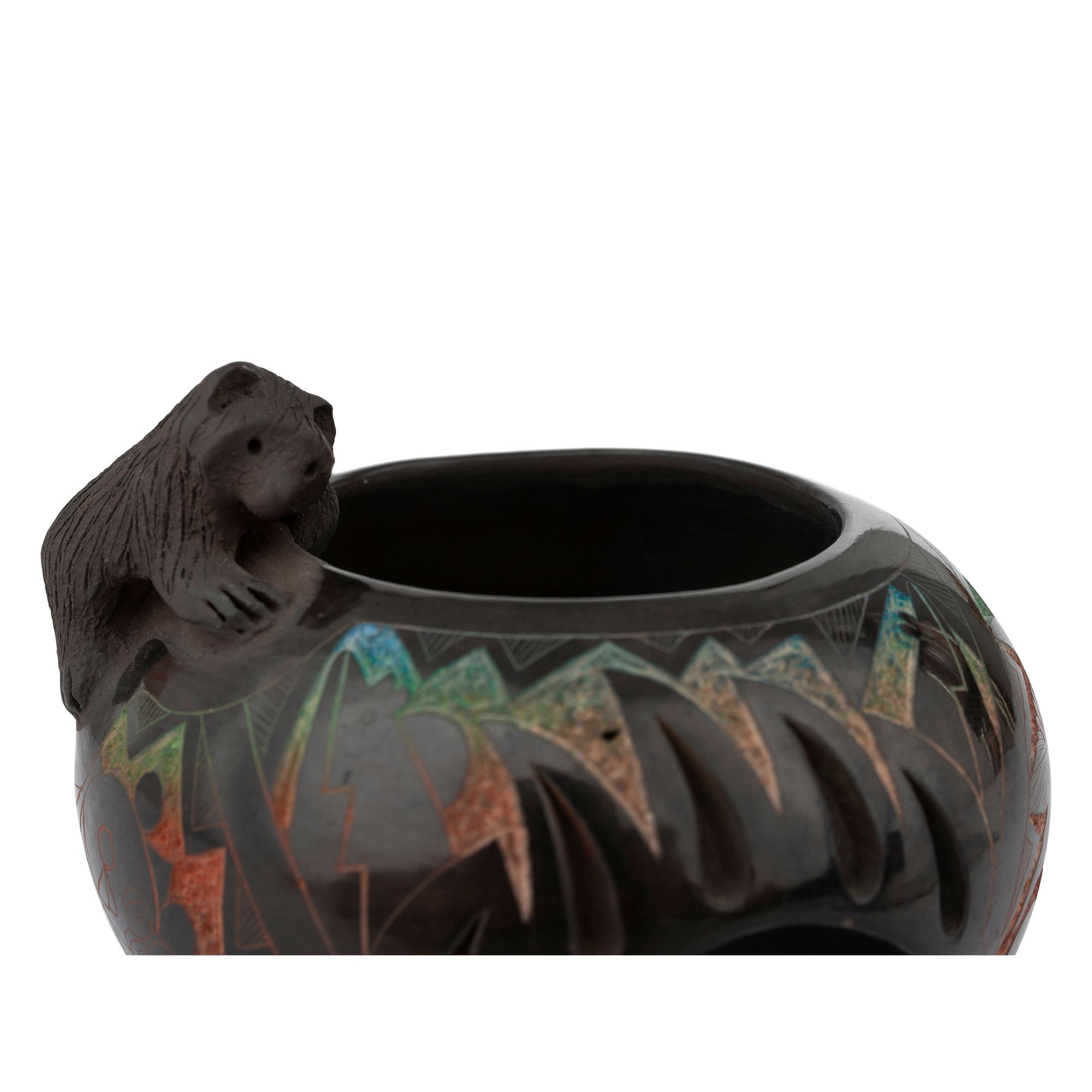 Blackware Pottery Jar, with Polychrome Sgraffito Decorations