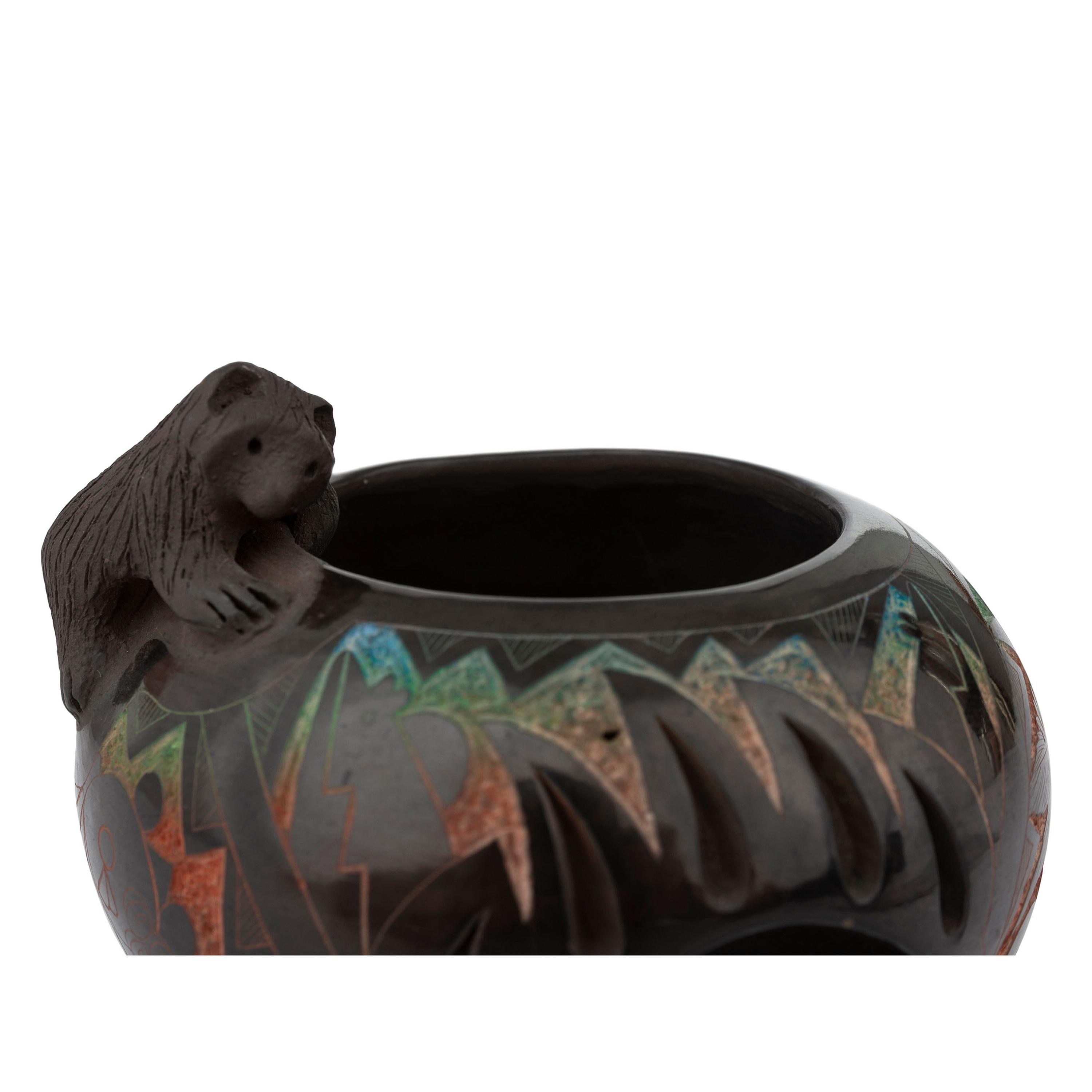 Blackware Pottery Jar, with Polychrome Sgraffito Decorations