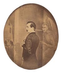 [BOOTH, John Wilkes (1838-1865)]. Large format albumen print depicting John Wilkes Booth tempted by Satan to murder Abraham Lincoln. [New York: Macoy and Herwig, 1865].