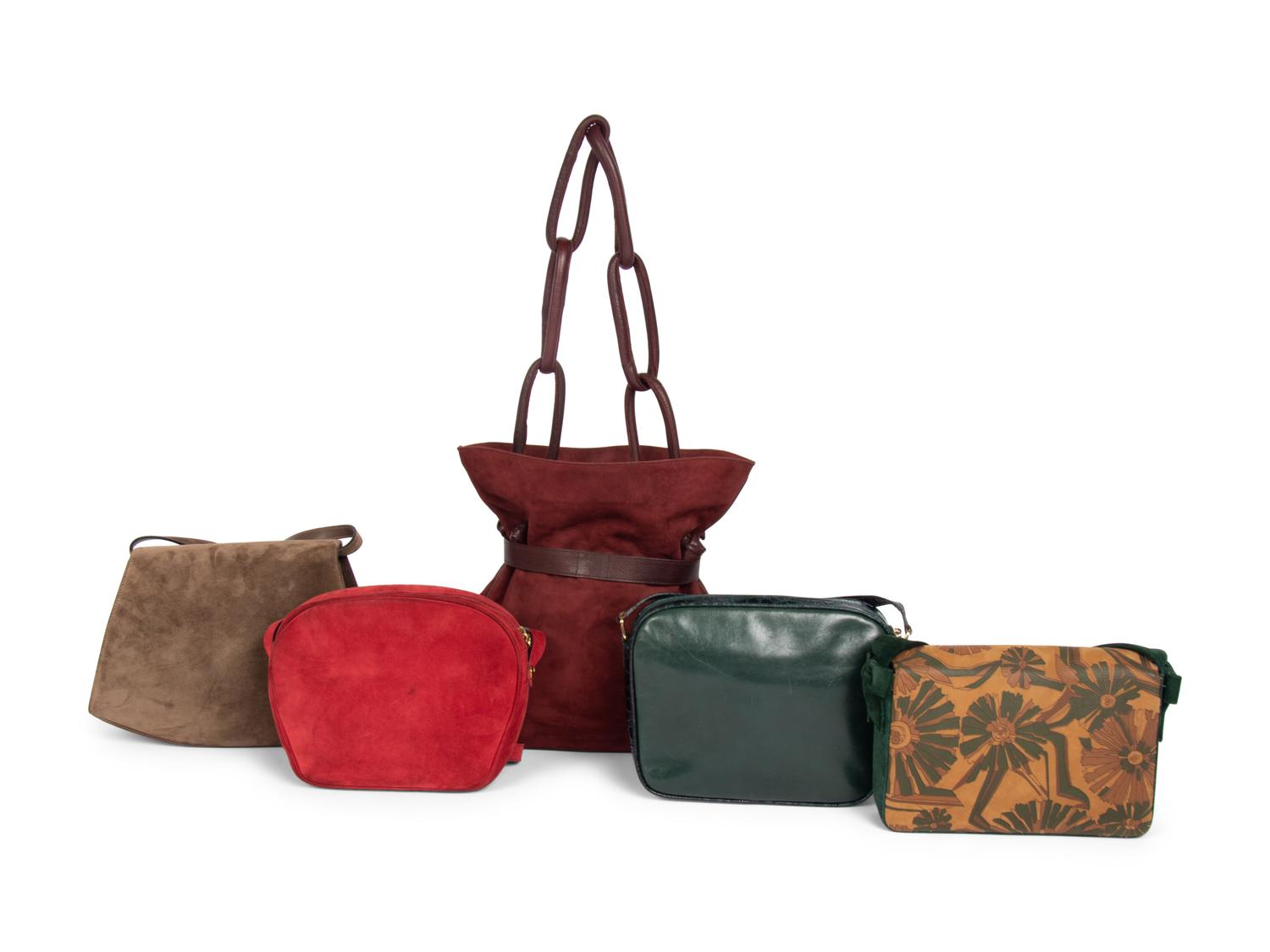 Five Designer Handbags: Gucci, Ferragamo, Mark Cross, 1980-90s