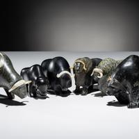 Inuit Carved Soapstone Muskoxen Herd
