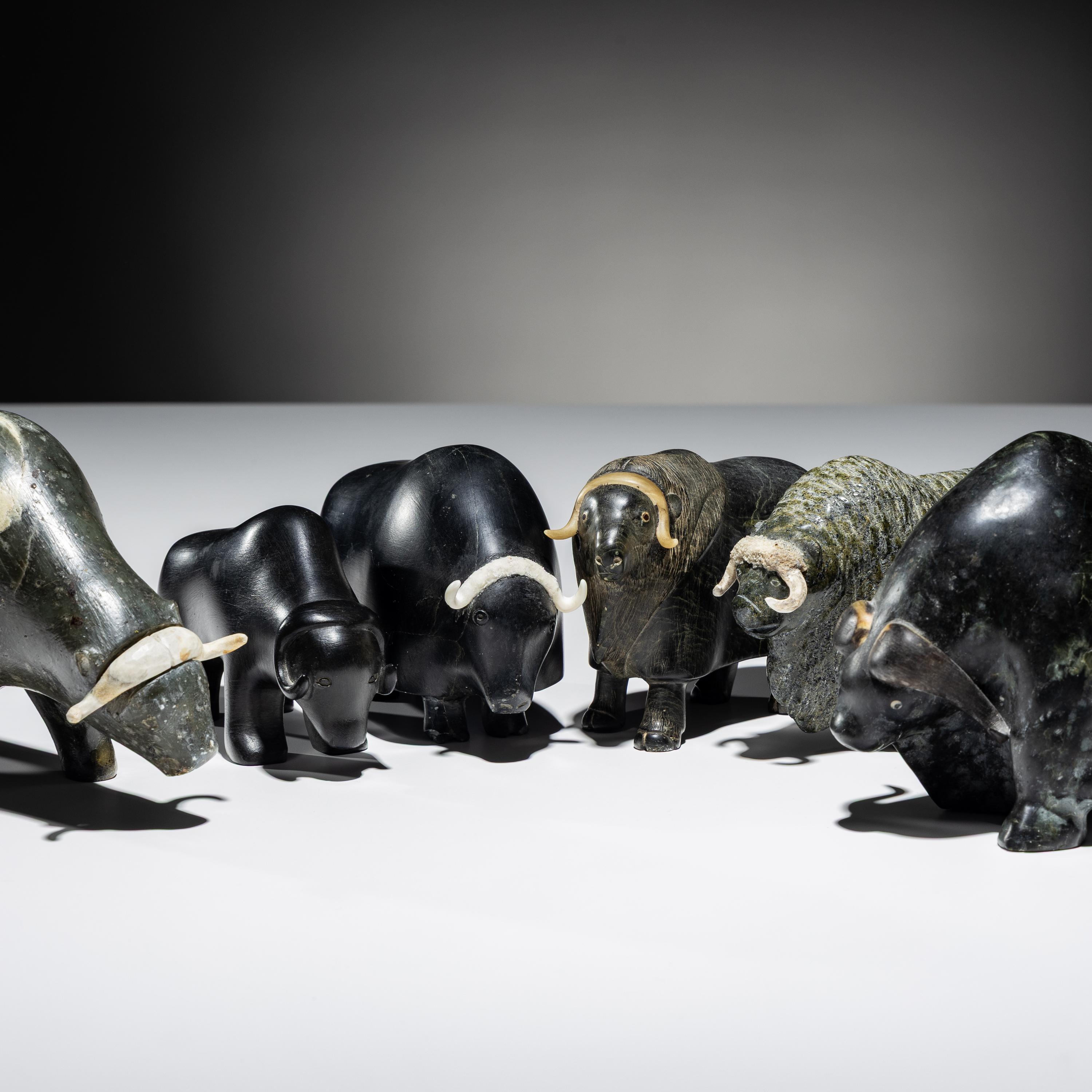 Inuit Carved Soapstone Muskoxen Herd