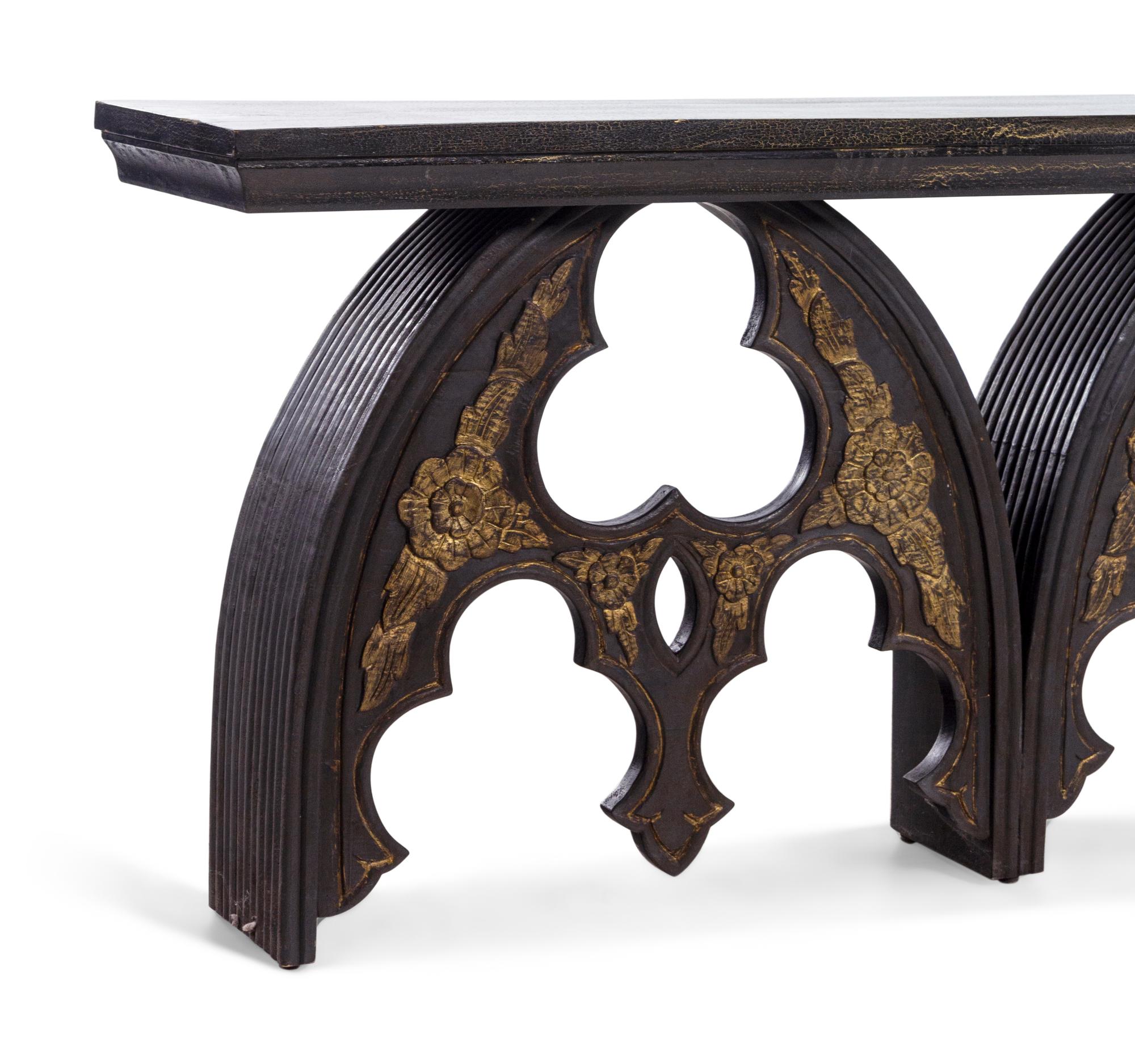 A Parcel Gilt Cast Metal "Gothic" Console Table