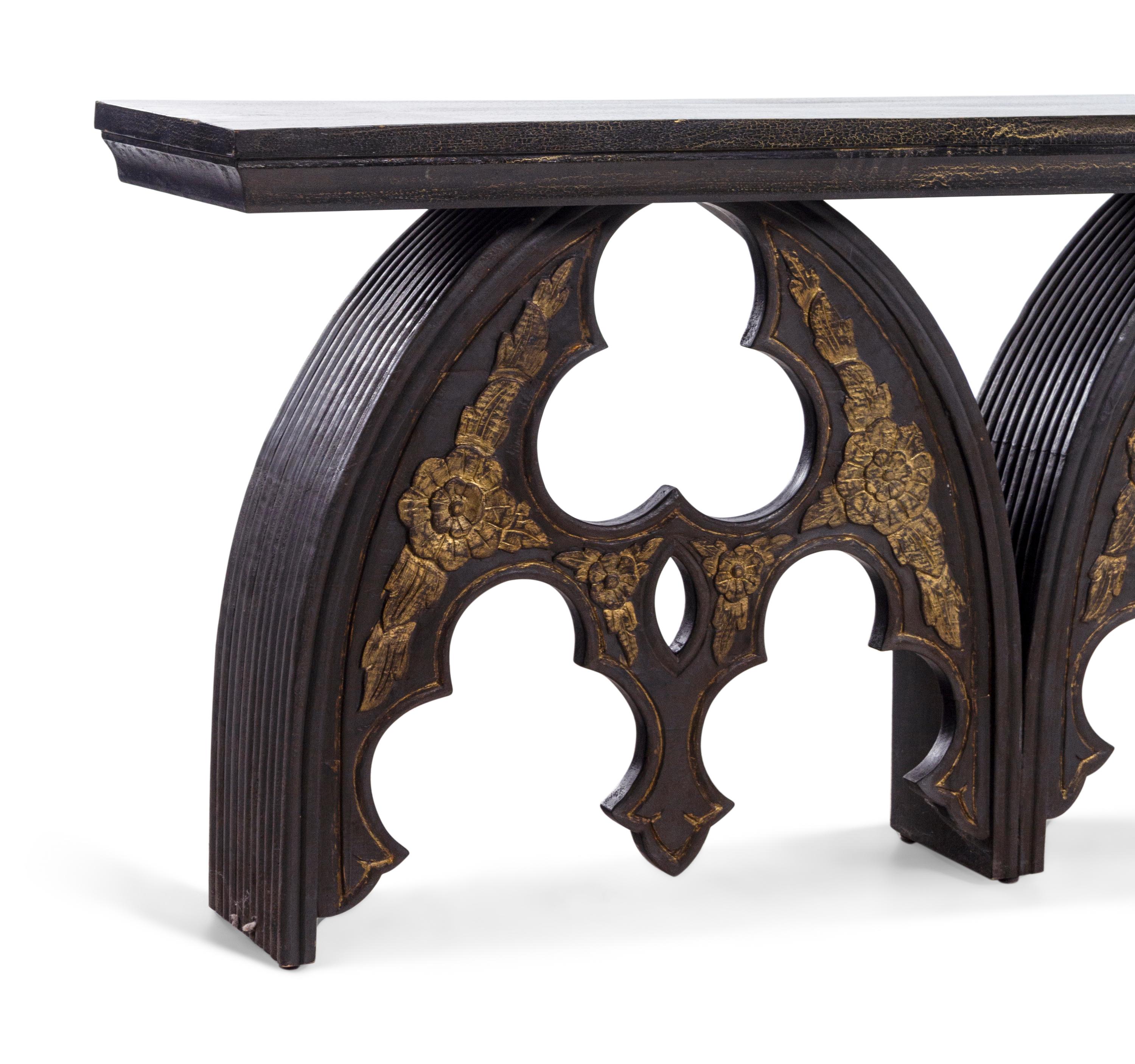 A Parcel Gilt Cast Metal "Gothic" Console Table