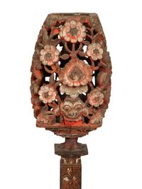 A Chinese Carved and Polychromed Wood Torchère