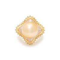 GOLDEN CULTURED PEARL, DIAMOND, AND YELLOW DIAMOND RING