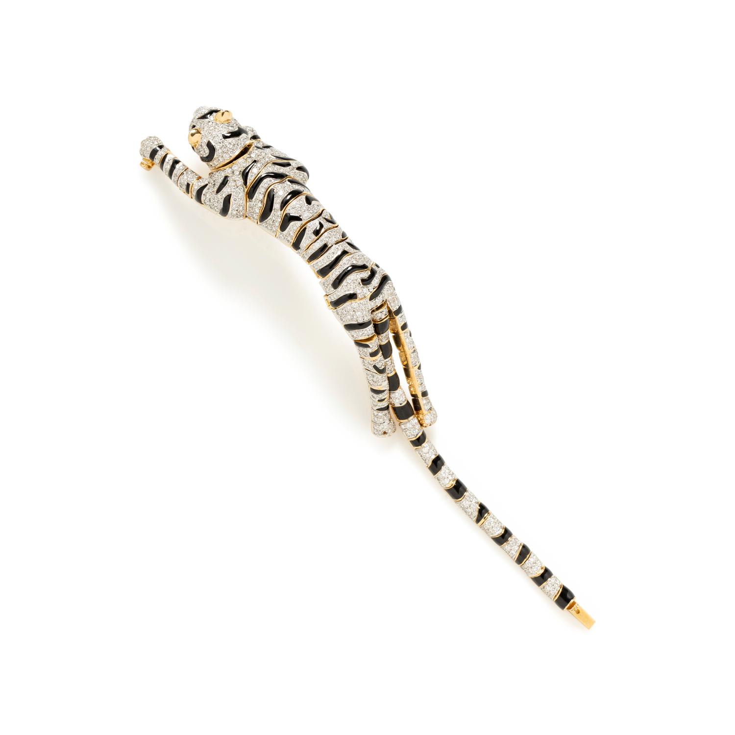 DIAMOND AND ENAMEL TIGER CONVERTIBLE BRACELET/BROOCH