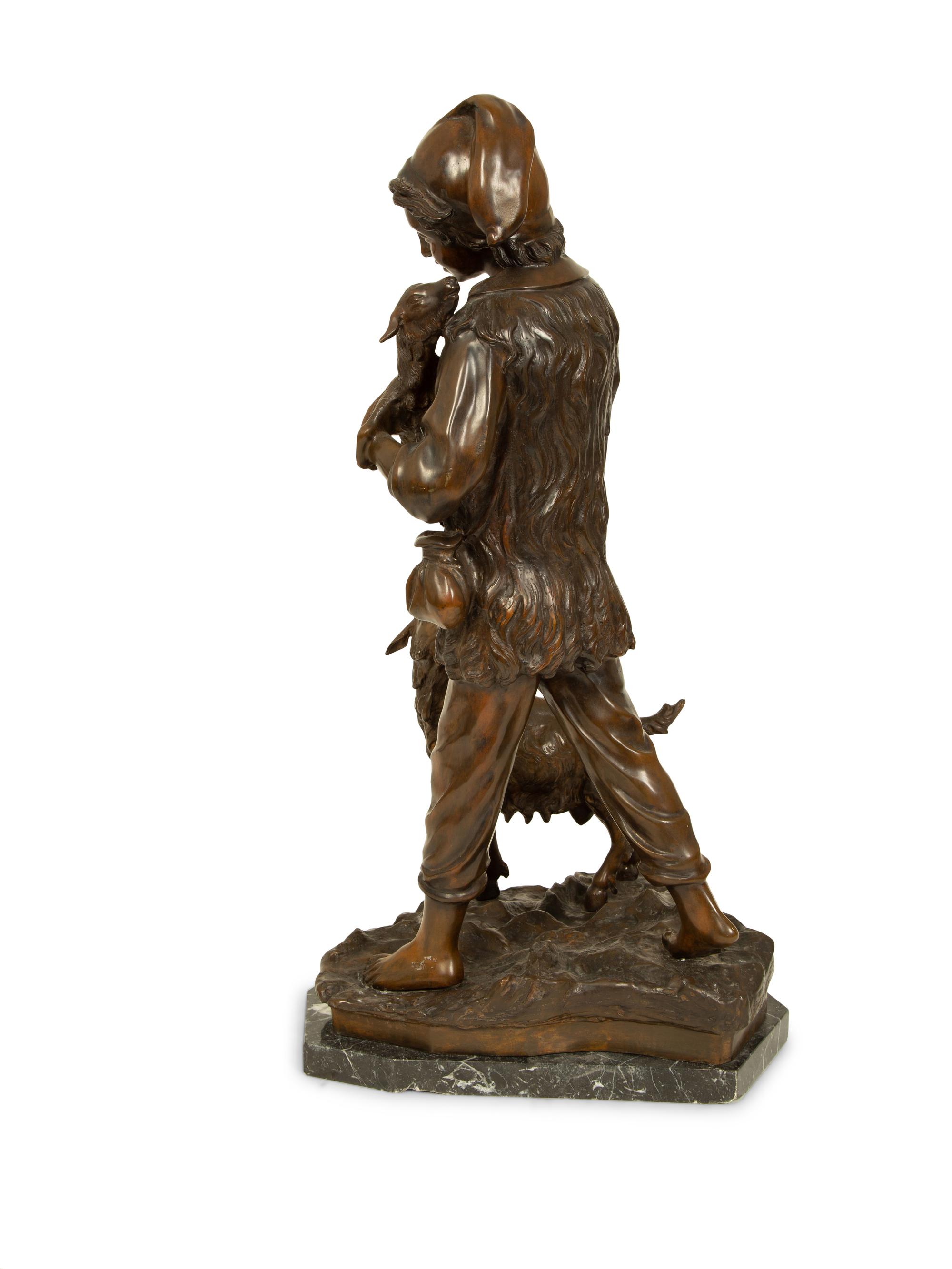 A Bronze Sculpture of Shepherd Boy with Two Goats — 19TH/20TH CENTURY