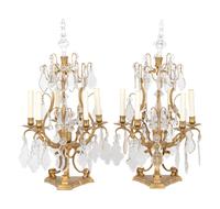 A Pair of French Gilt Metal Six-Light Candelabra Converted to Electricity