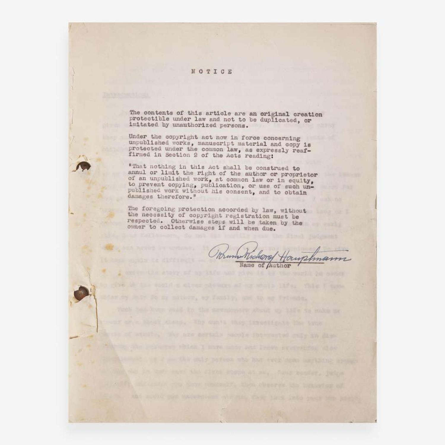 [Americana] [Lindbergh Kidnapping] Extensive Archive of New Jersey Detective Ellis H. Parker and His Investigation Into the Lindbergh Kidnapping