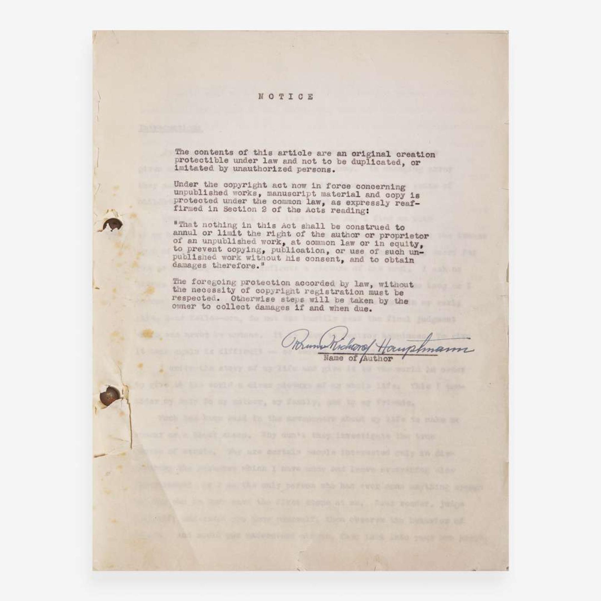 [Americana] [Lindbergh Kidnapping] Extensive Archive of New Jersey Detective Ellis H. Parker and His Investigation Into the Lindbergh Kidnapping