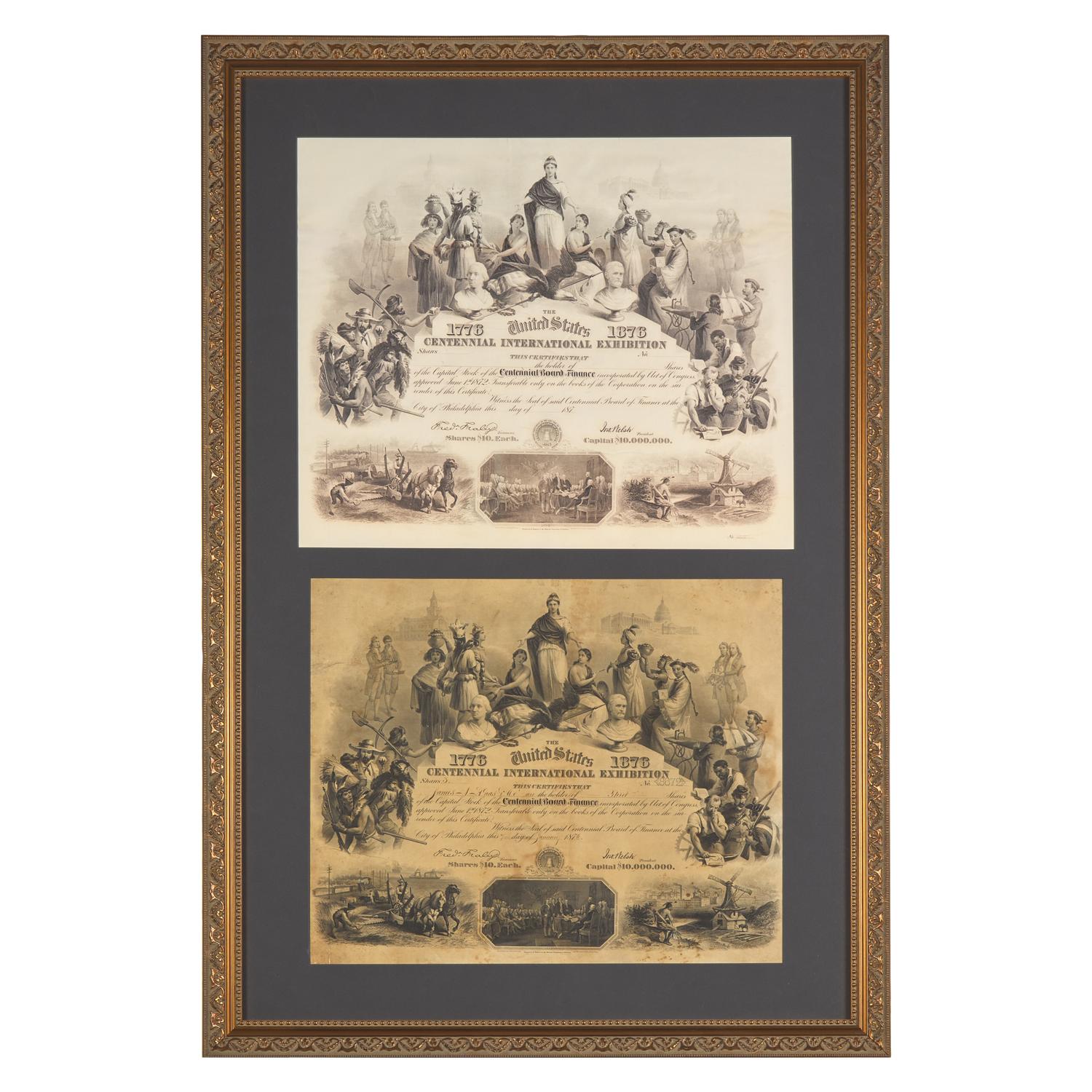 [Americana] Engraved Centennial International Exhibition Stock Certificate