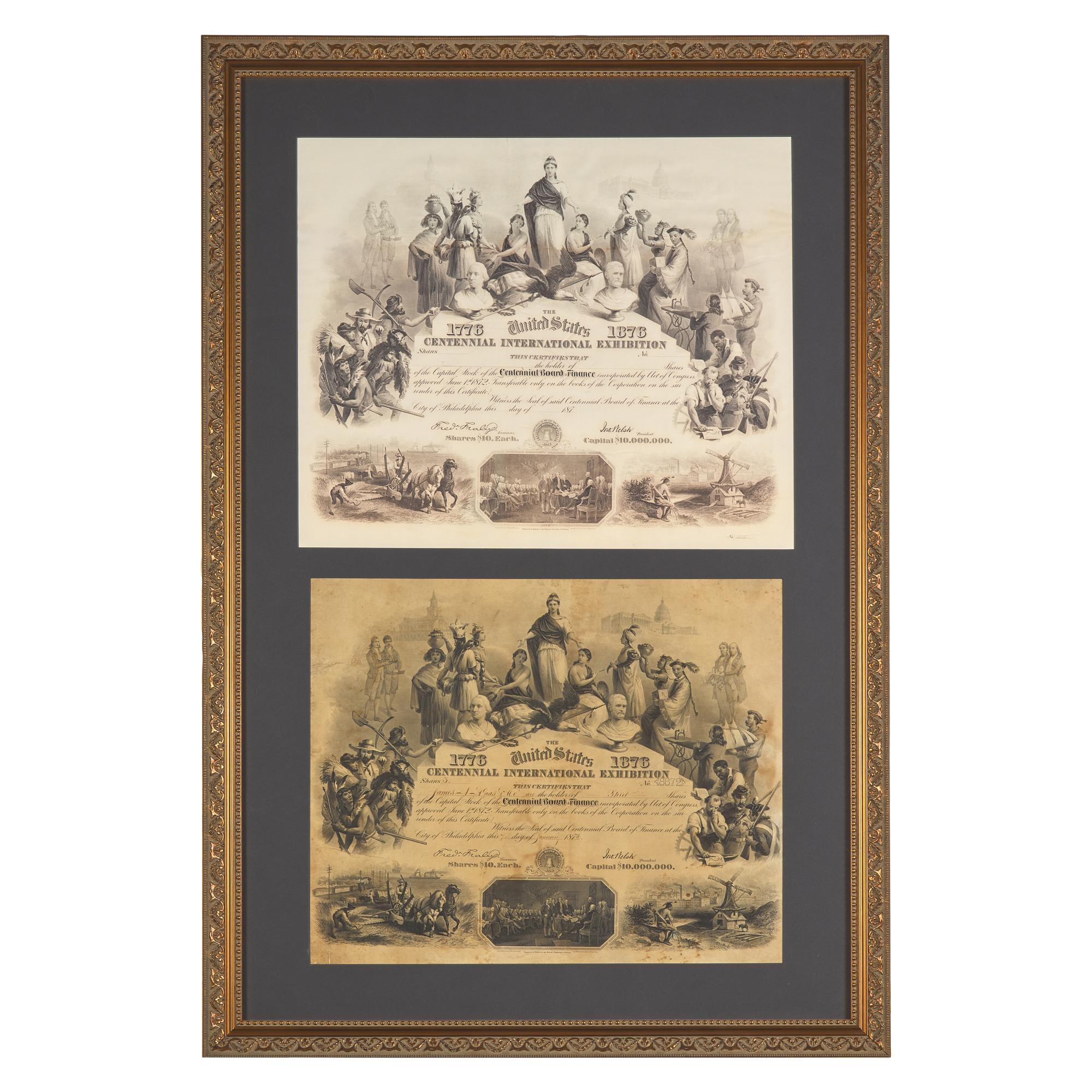 [Americana] Engraved Centennial International Exhibition Stock Certificate