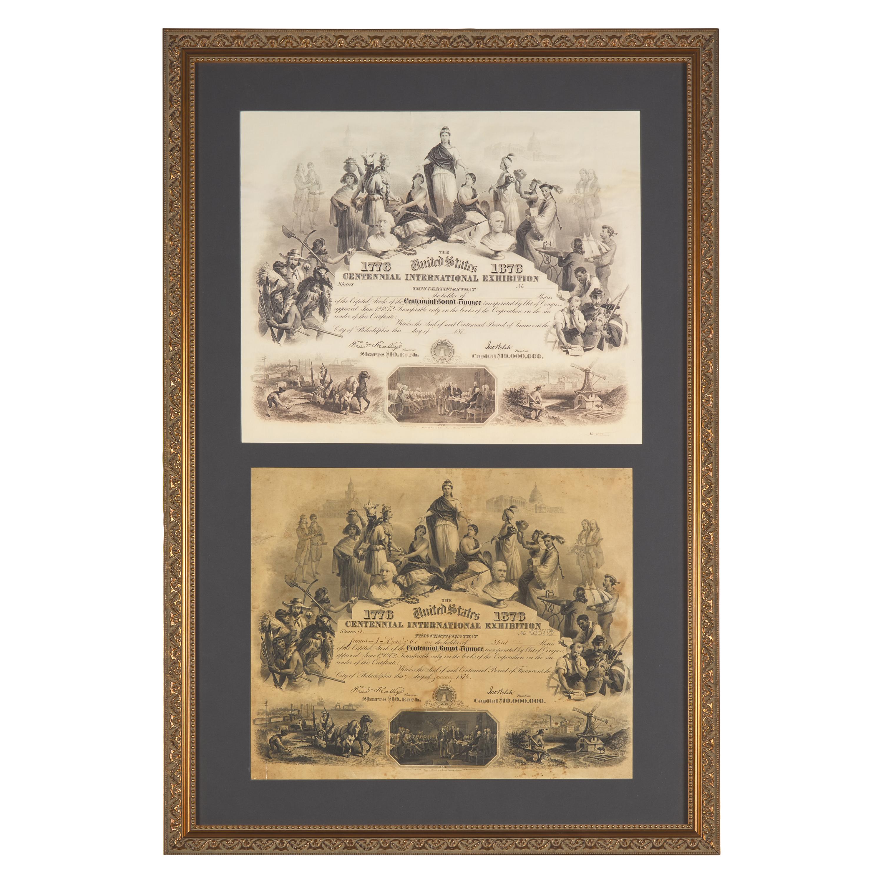 [Americana] Engraved Centennial International Exhibition Stock Certificate