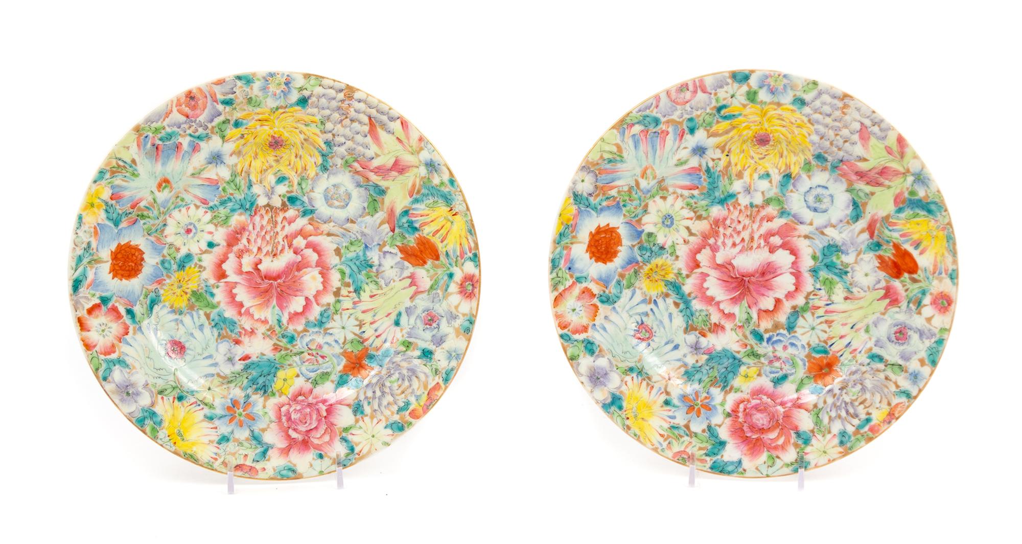A Pair of Chinese Famille Rose Porcelain 'Millefleur' Plates
