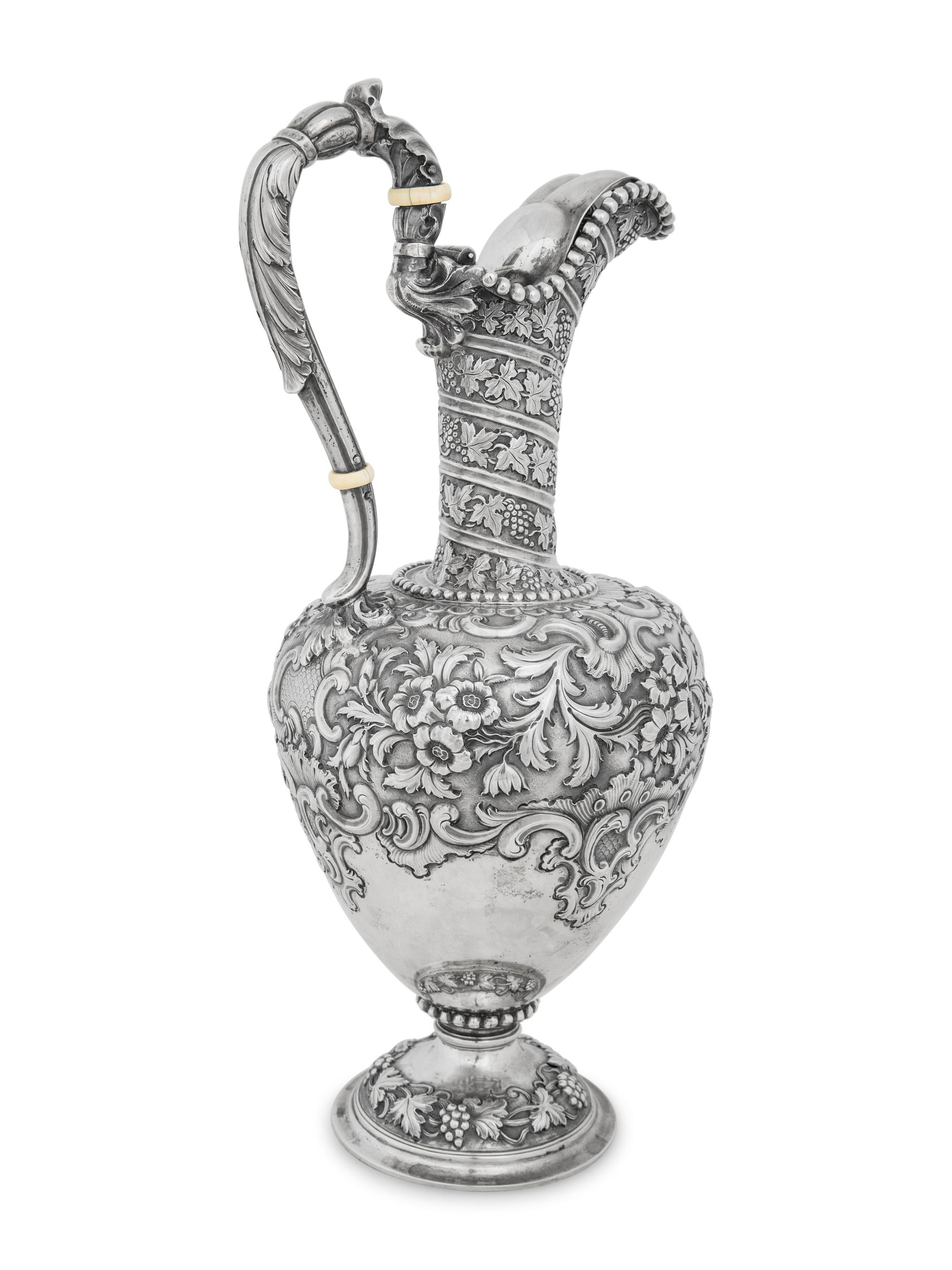 A Scottish Victorian Silver Repousse Ewer