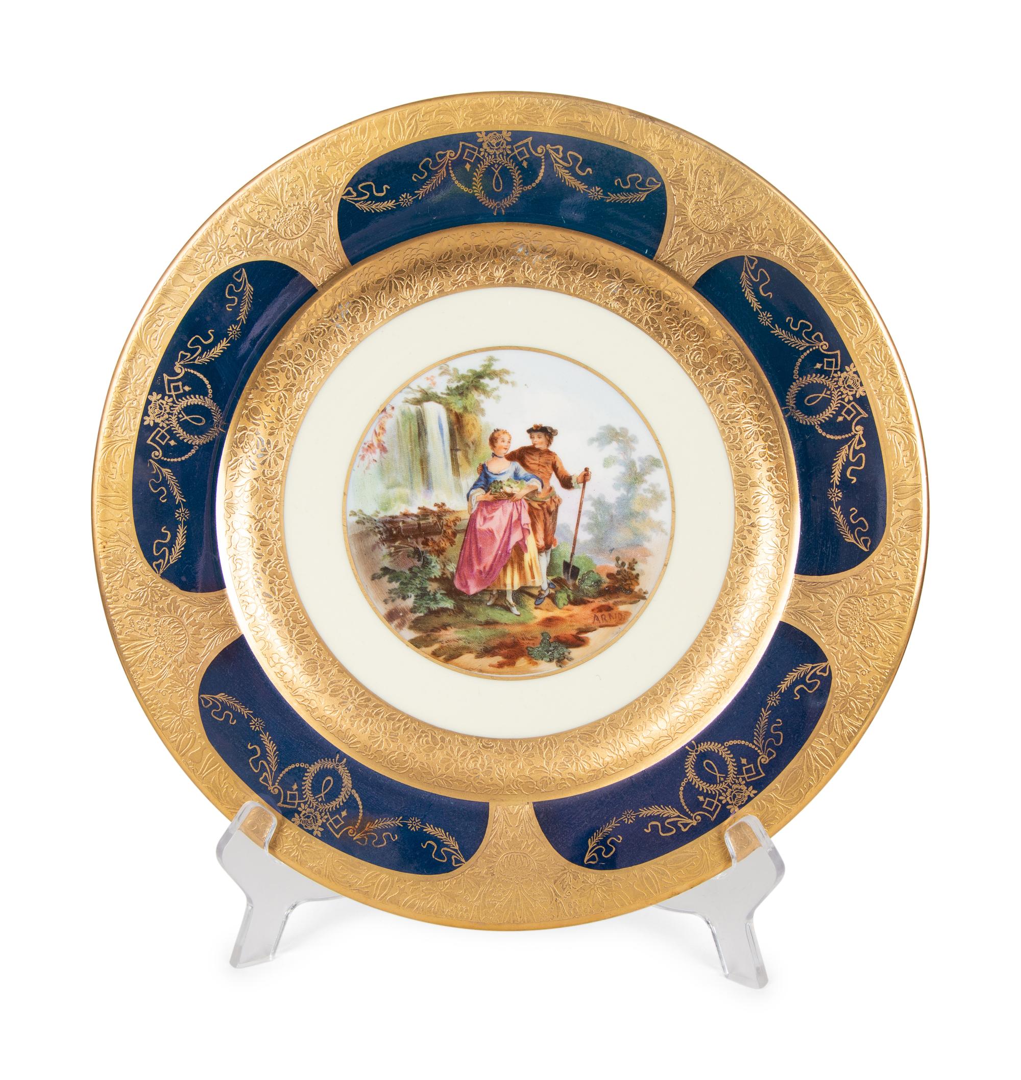 A Set of Ten Limoges Porcelain Polychrome and Gilt-Encrusted Cabinet Plates — Late 19th Century