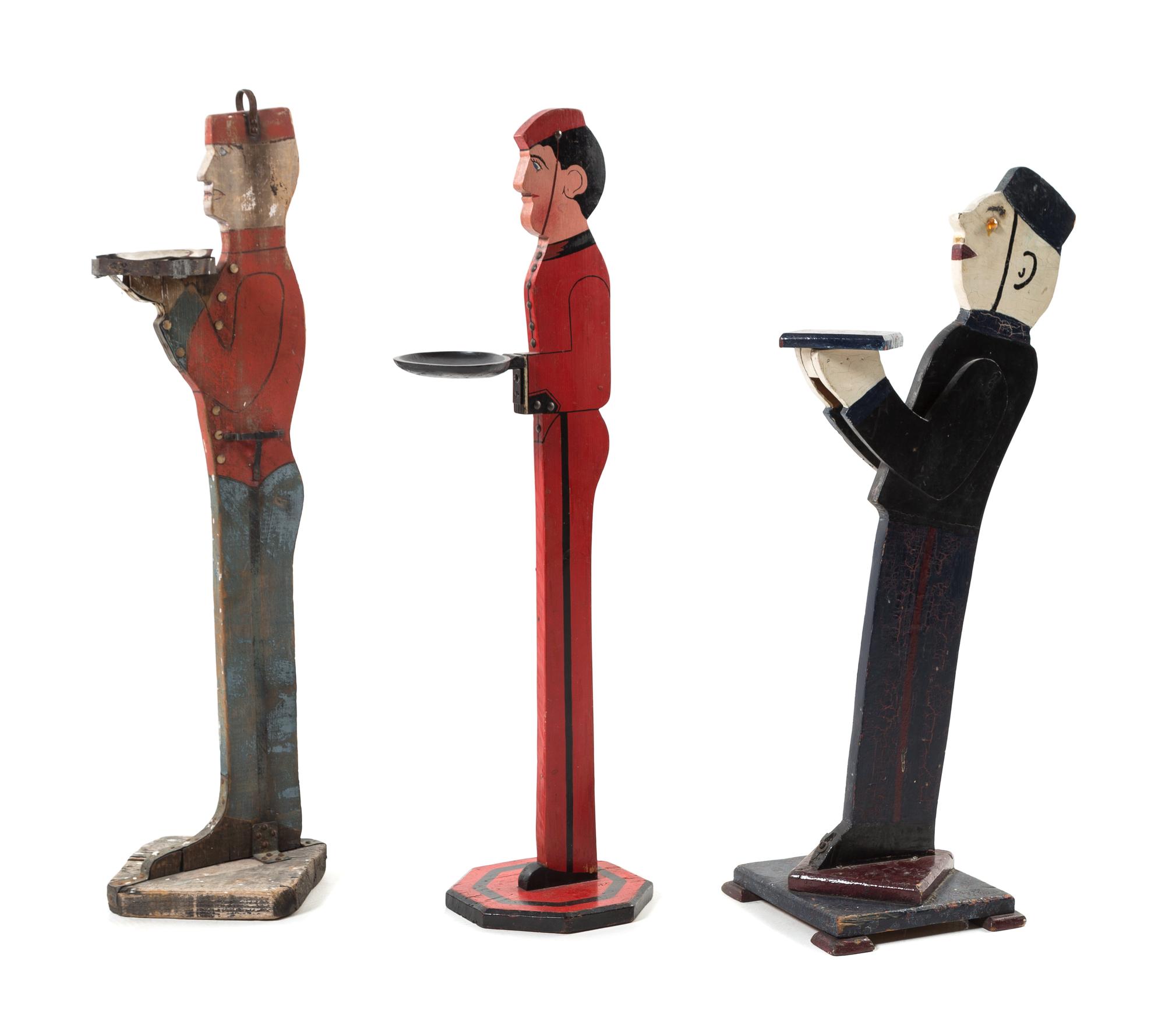 Three Standing "Bellhop" Tip Trays Height of tallest 34 inches. — Mid 20th Century