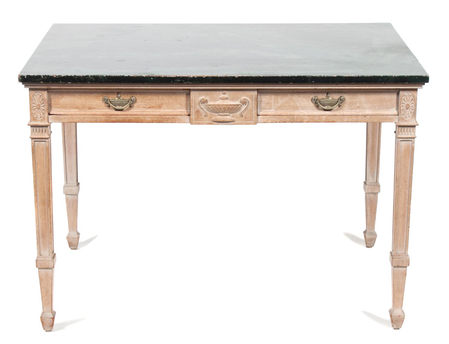 An Adam Style Carved Pine Writing Table Height 29 1/2 x width 42 x depth 28 inches. — 20TH CENTURY