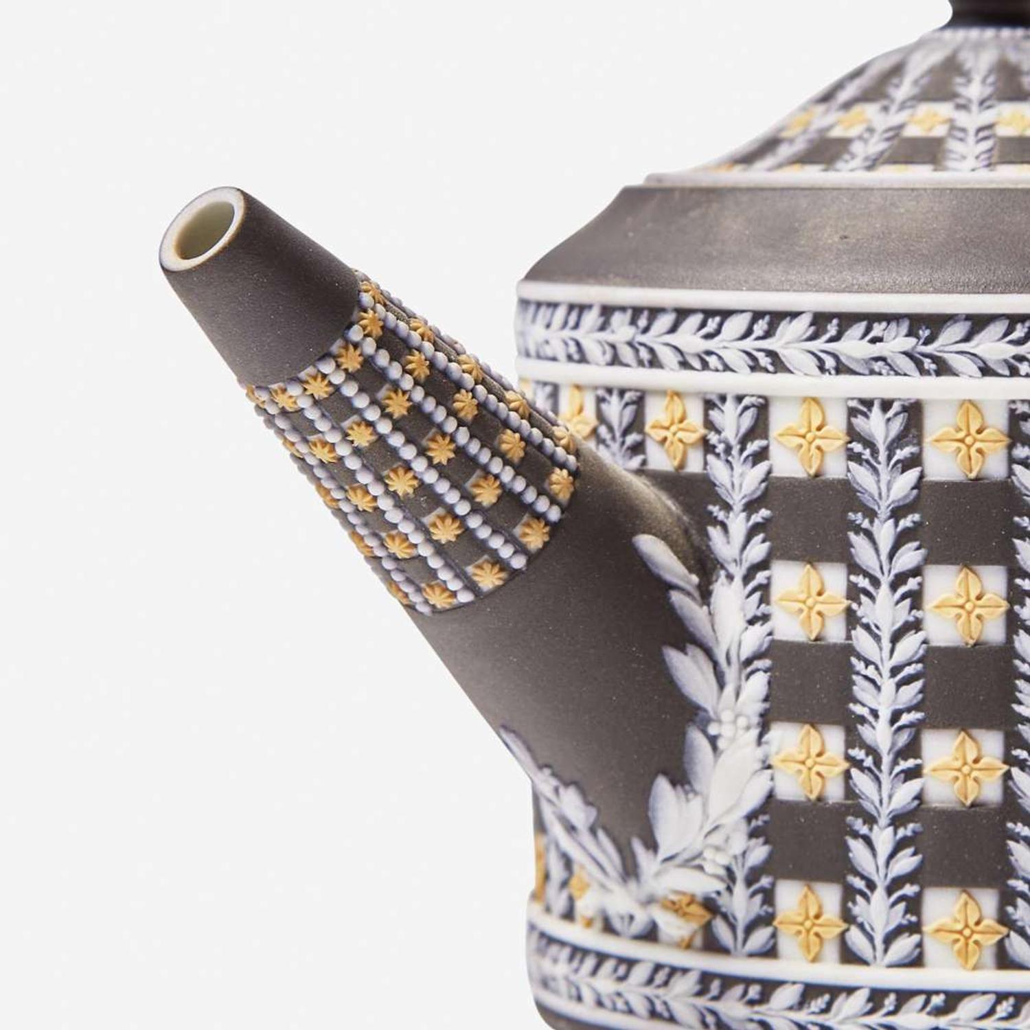 A Three-Piece Wedgwood Three Color Diceware Jasperware Tea Set UK, 19th century