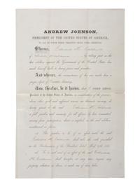 [CIVIL WAR] JOHNSON, Andrew (1808-1875). Partly-printed Presidential pardon stamp-signed by Johnson.