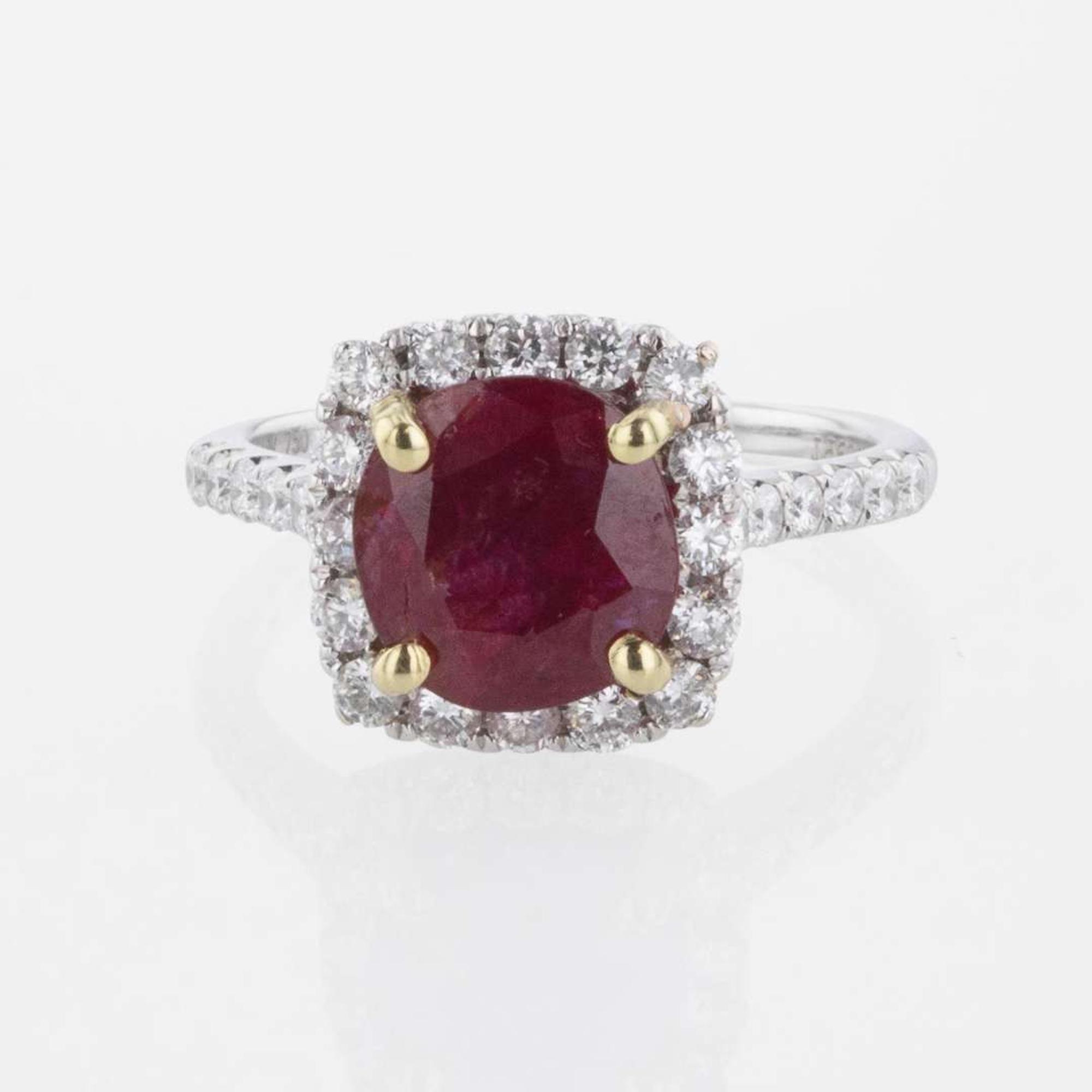 An 18K Gold, Ruby, and Diamond Ring