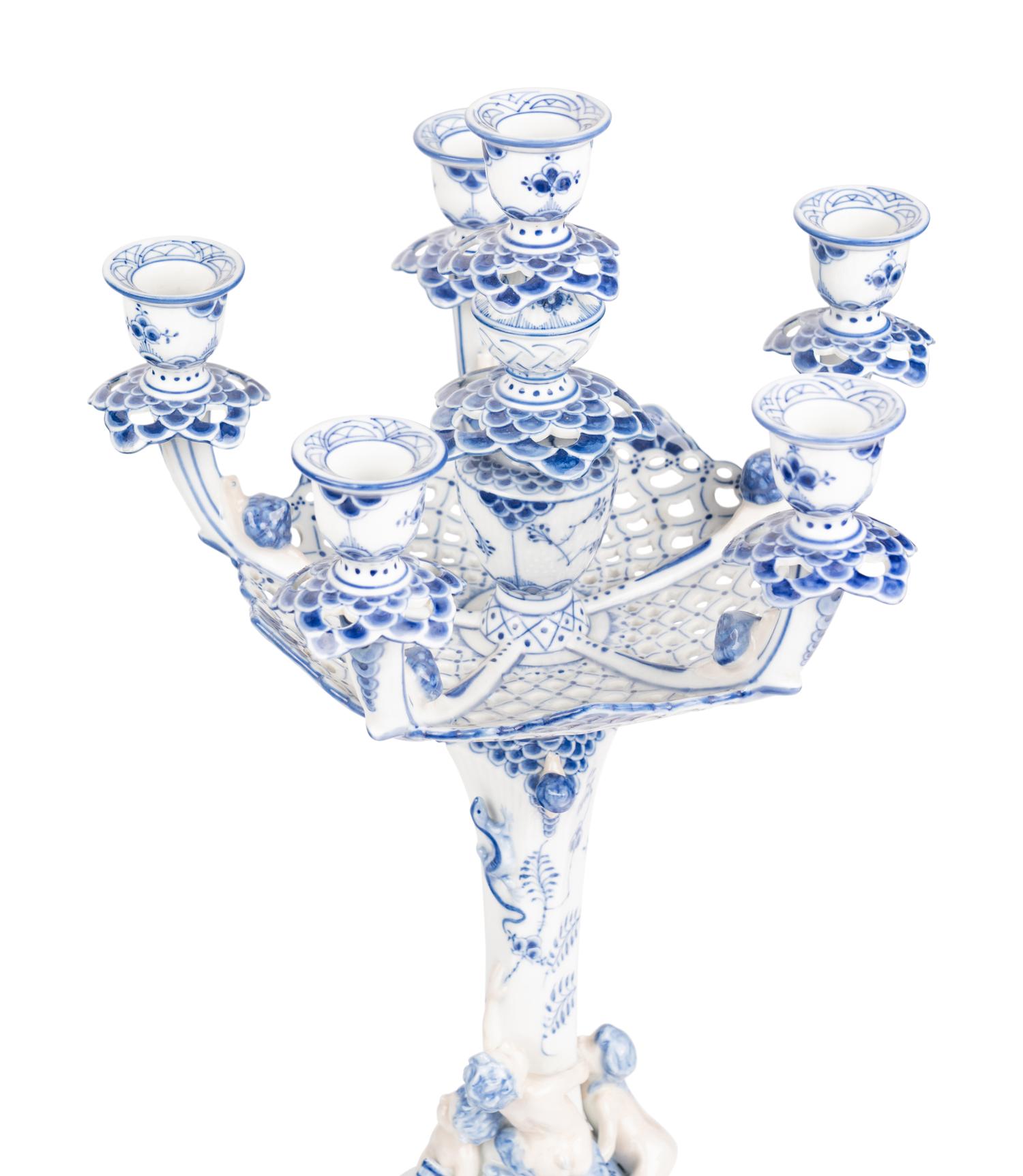 An Assembled Royal Copenhagen Blue Fluted Full Lace Porcelain Table Garniture