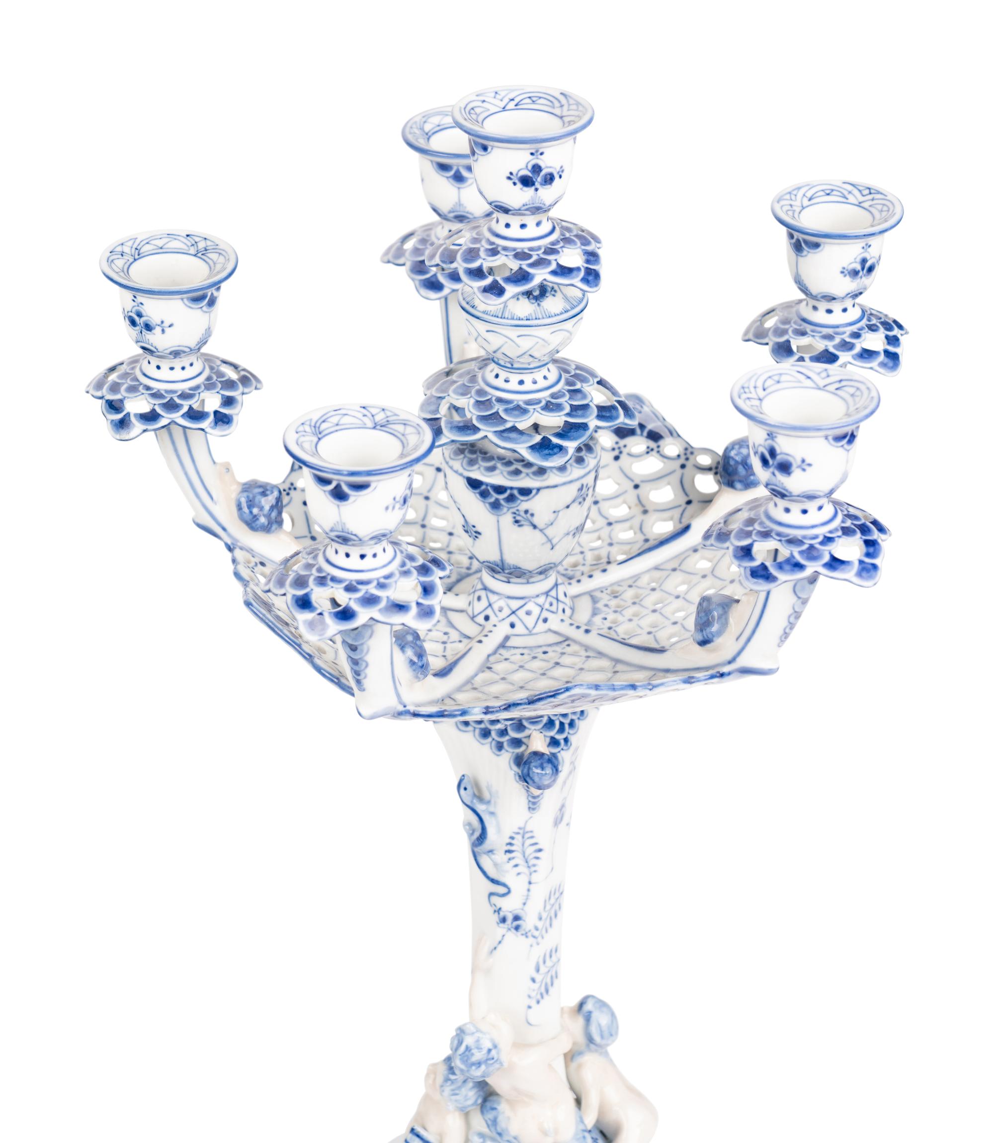 An Assembled Royal Copenhagen Blue Fluted Full Lace Porcelain Table Garniture