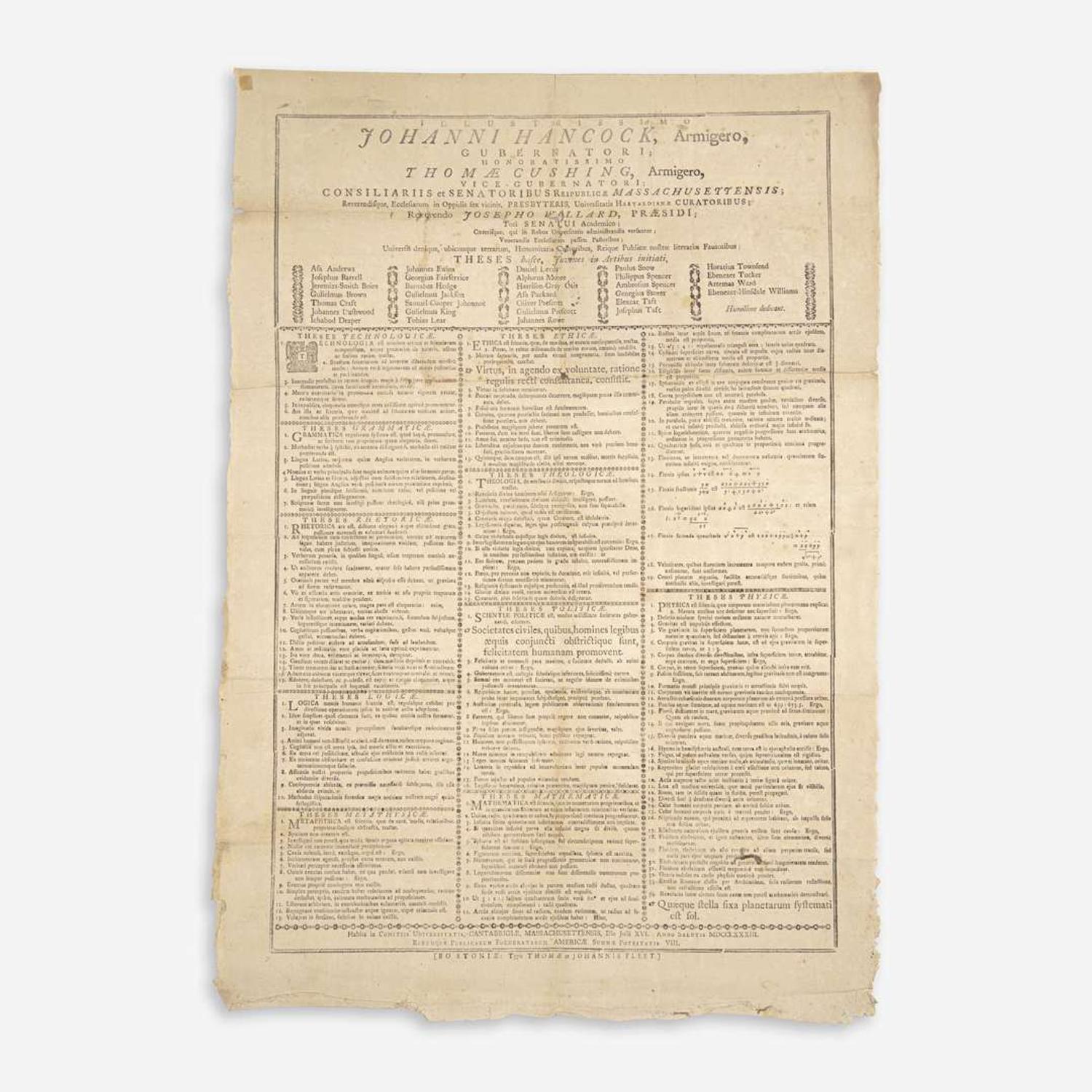 [Americana] [Harvard College] Group of 3 Harvard College Graduation Theses Broadsides