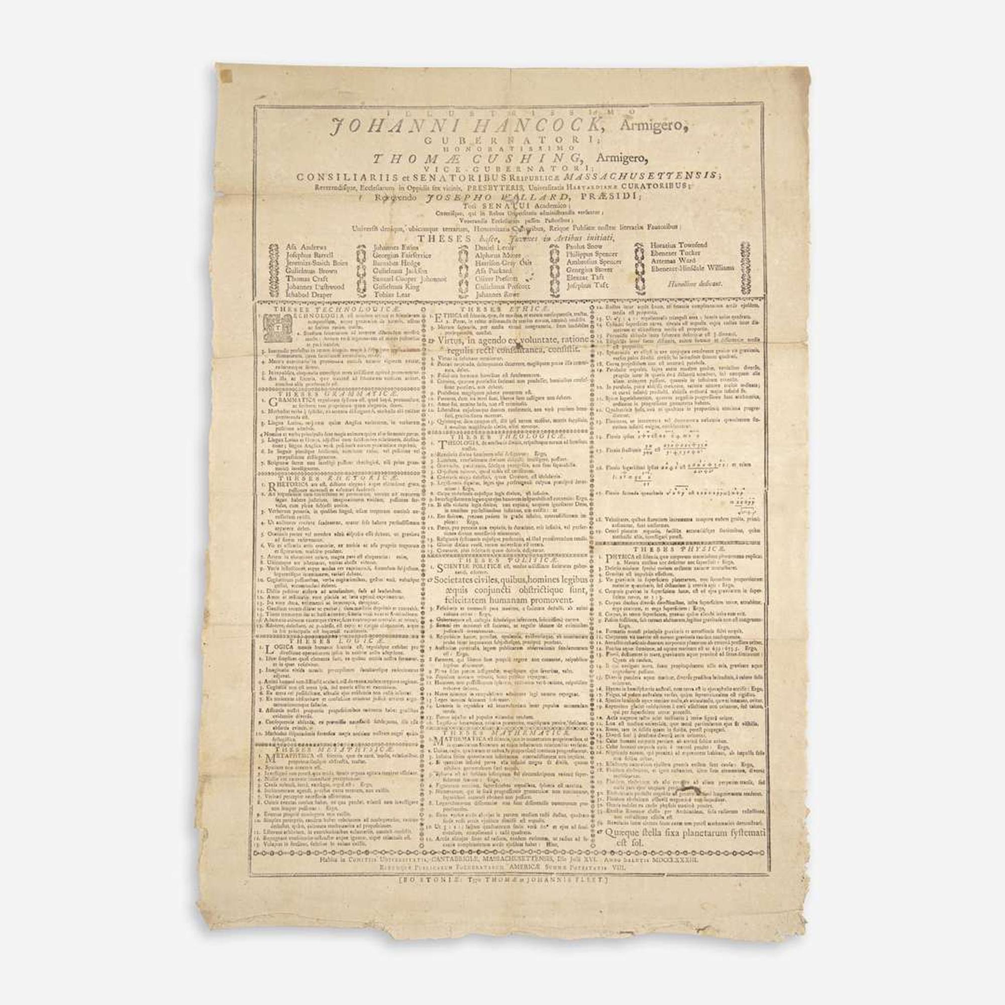 [Americana] [Harvard College] Group of 3 Harvard College Graduation Theses Broadsides
