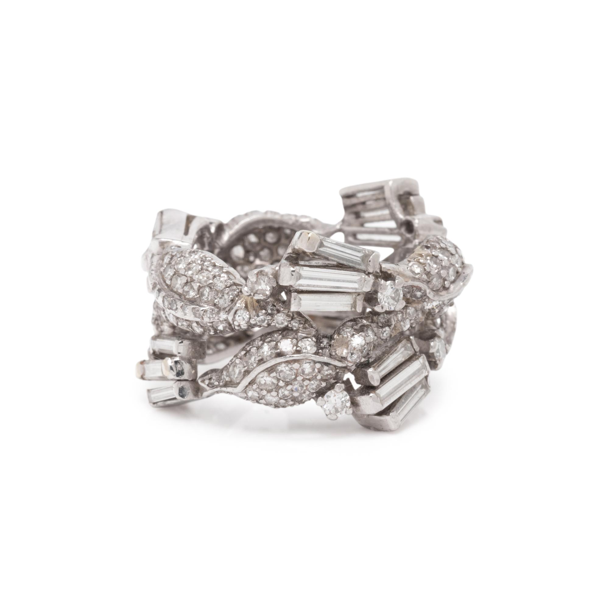 PLATINUM AND DIAMOND FLORAL MOTIF RING