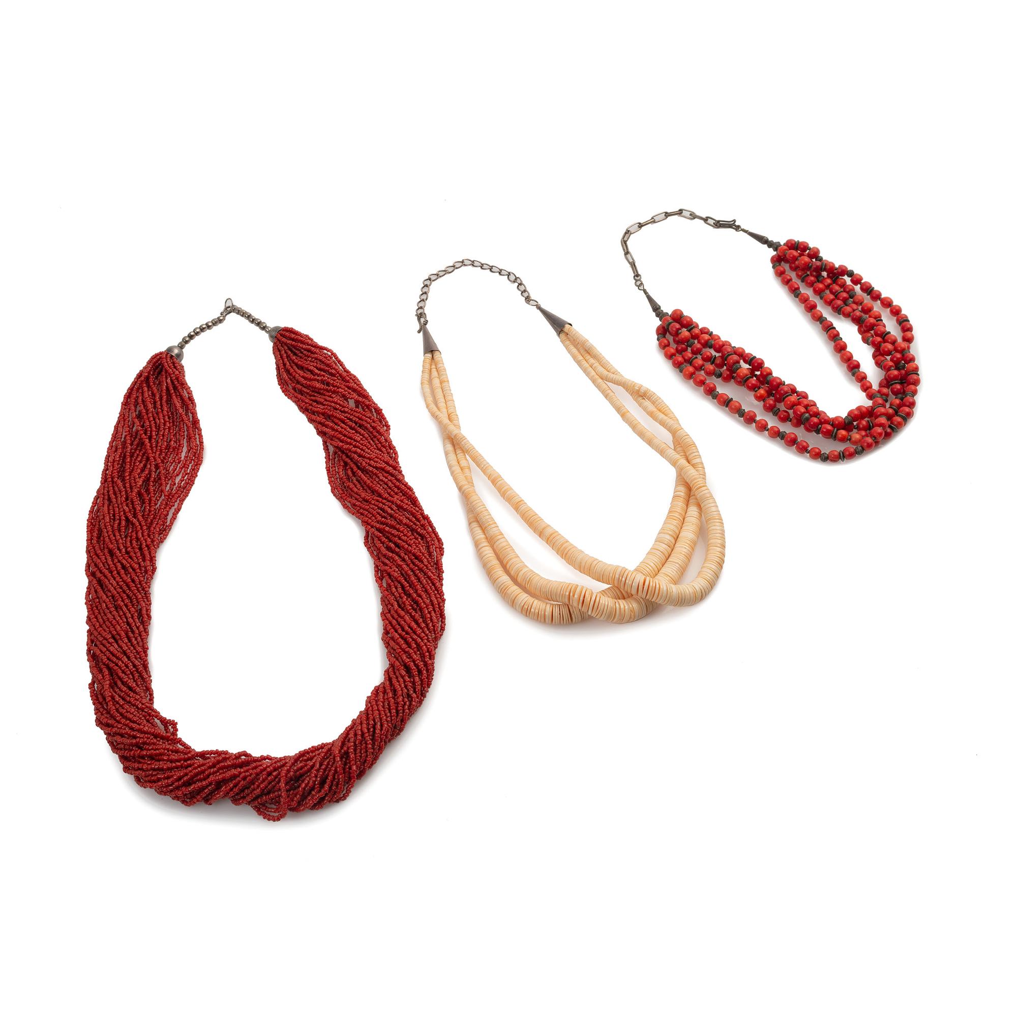 Southwestern-Style Multi-Strand Coral and Shell Necklaces, PLUS